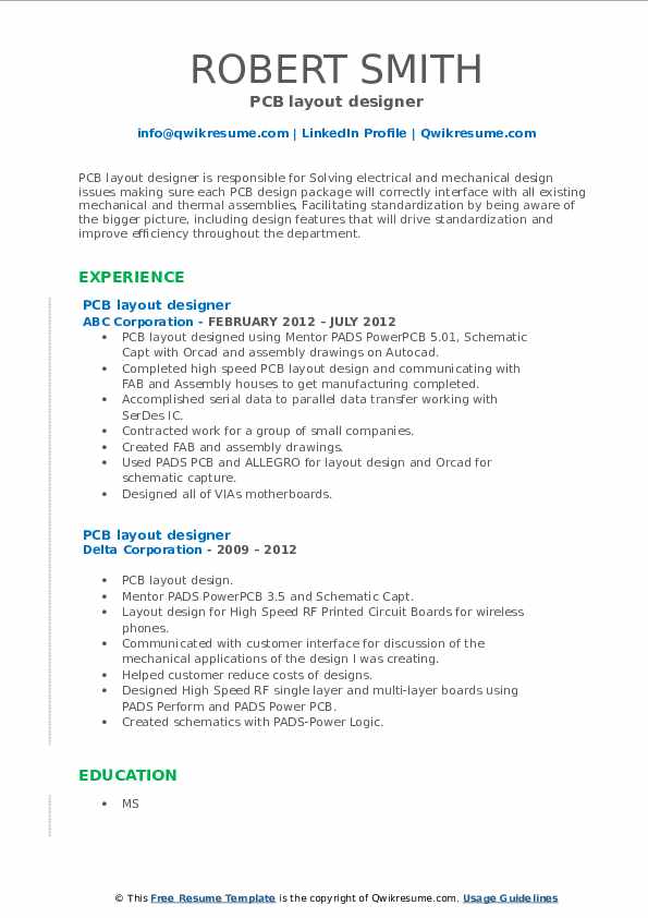 PCB layout designer Resume Samples | QwikResume