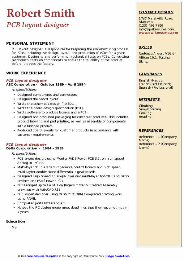 PCB layout designer Resume Samples | QwikResume