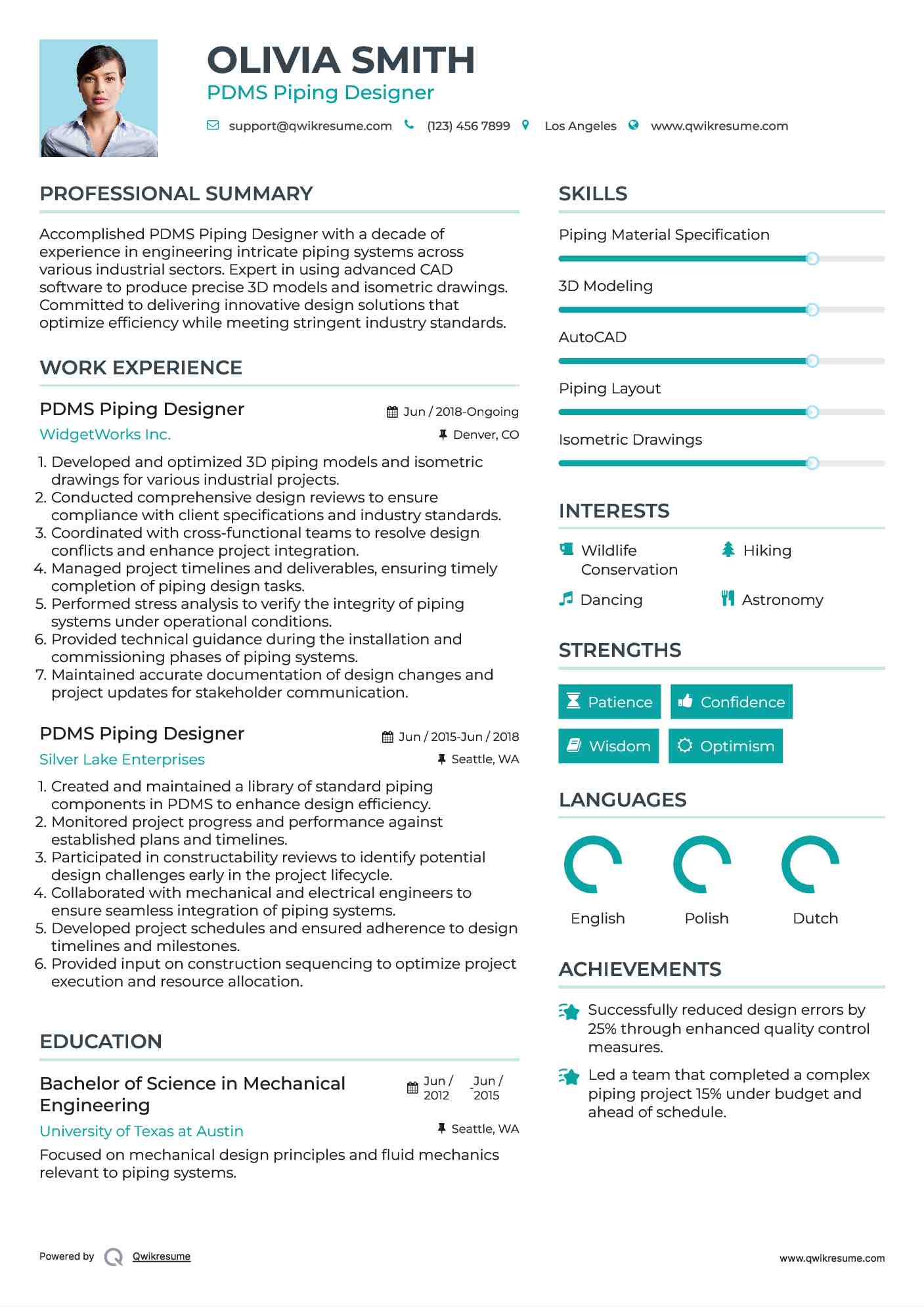 PDMS Piping Designer Resume Format