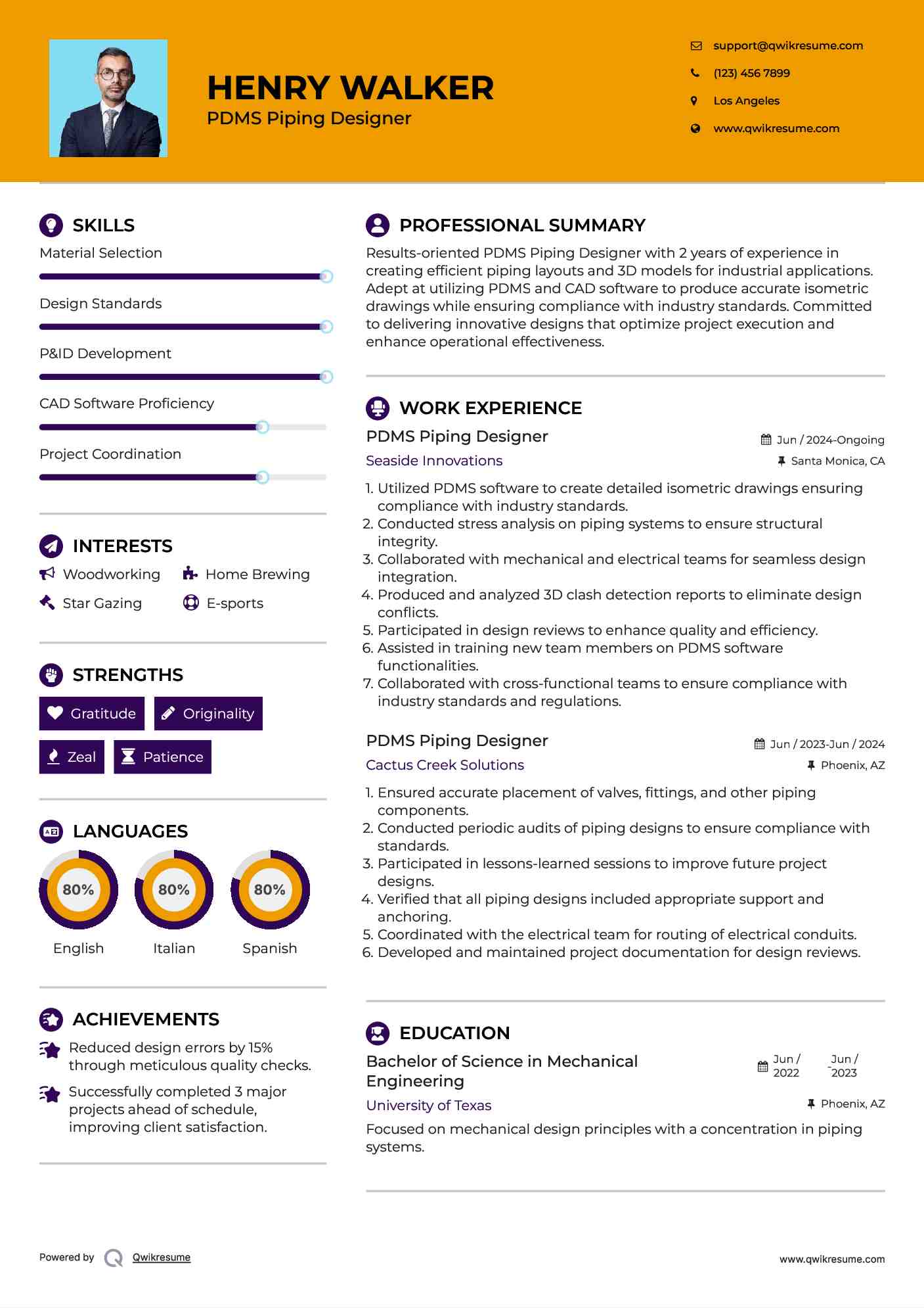 PDMS Piping Designer Resume Sample