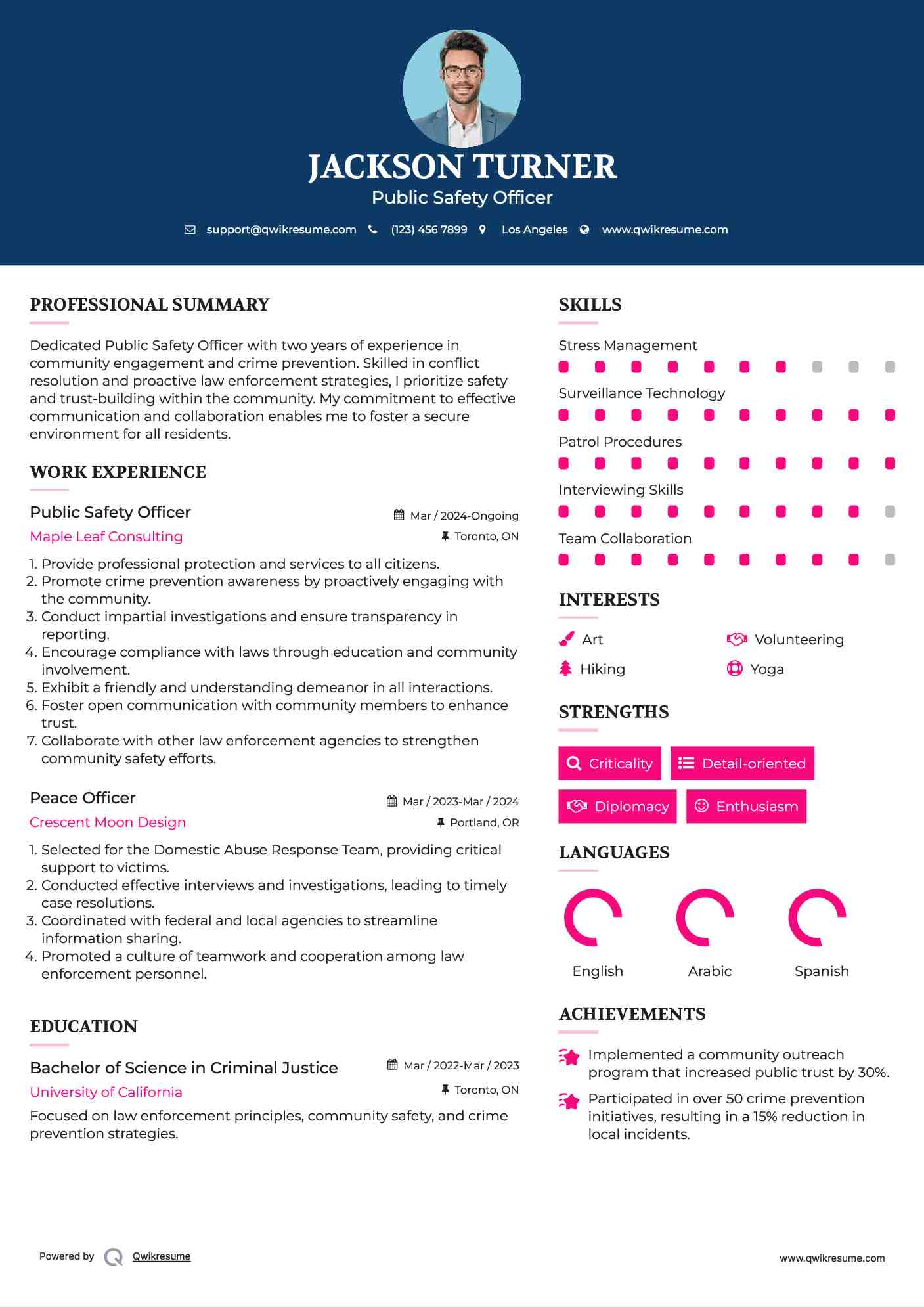 Public Safety Officer Resume Example