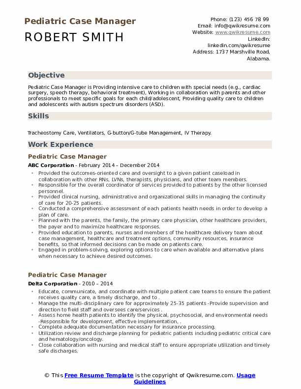 Pediatric Case Manager Resume Samples QwikResume
