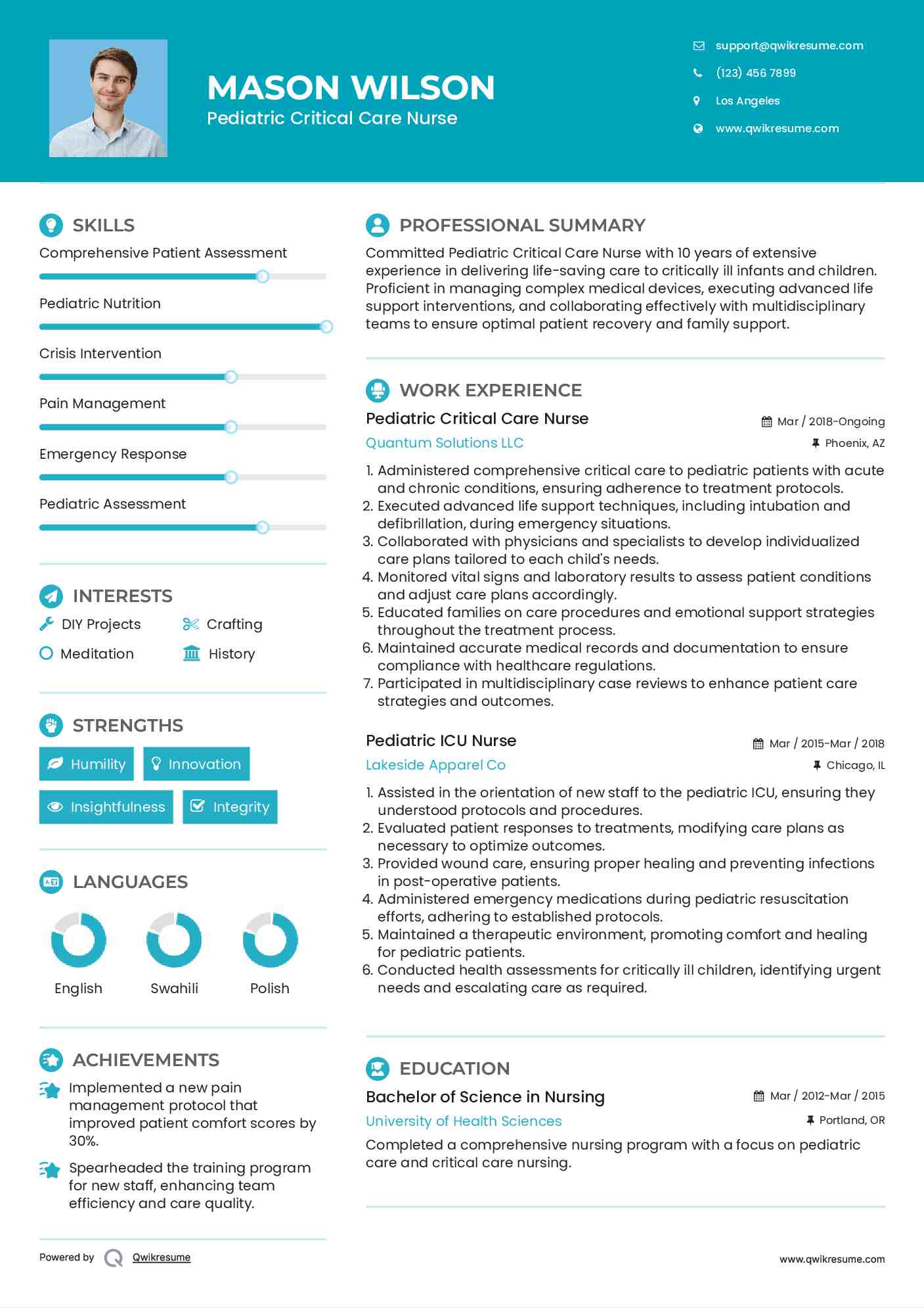 Pediatric Critical Care Nurse Resume Format