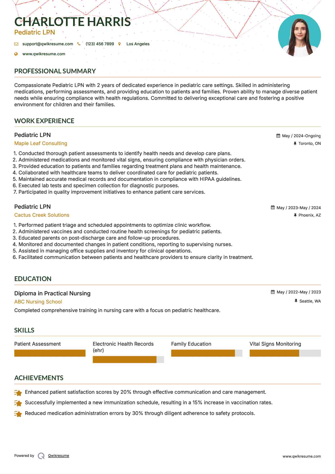 Pediatric LPN Resume Example