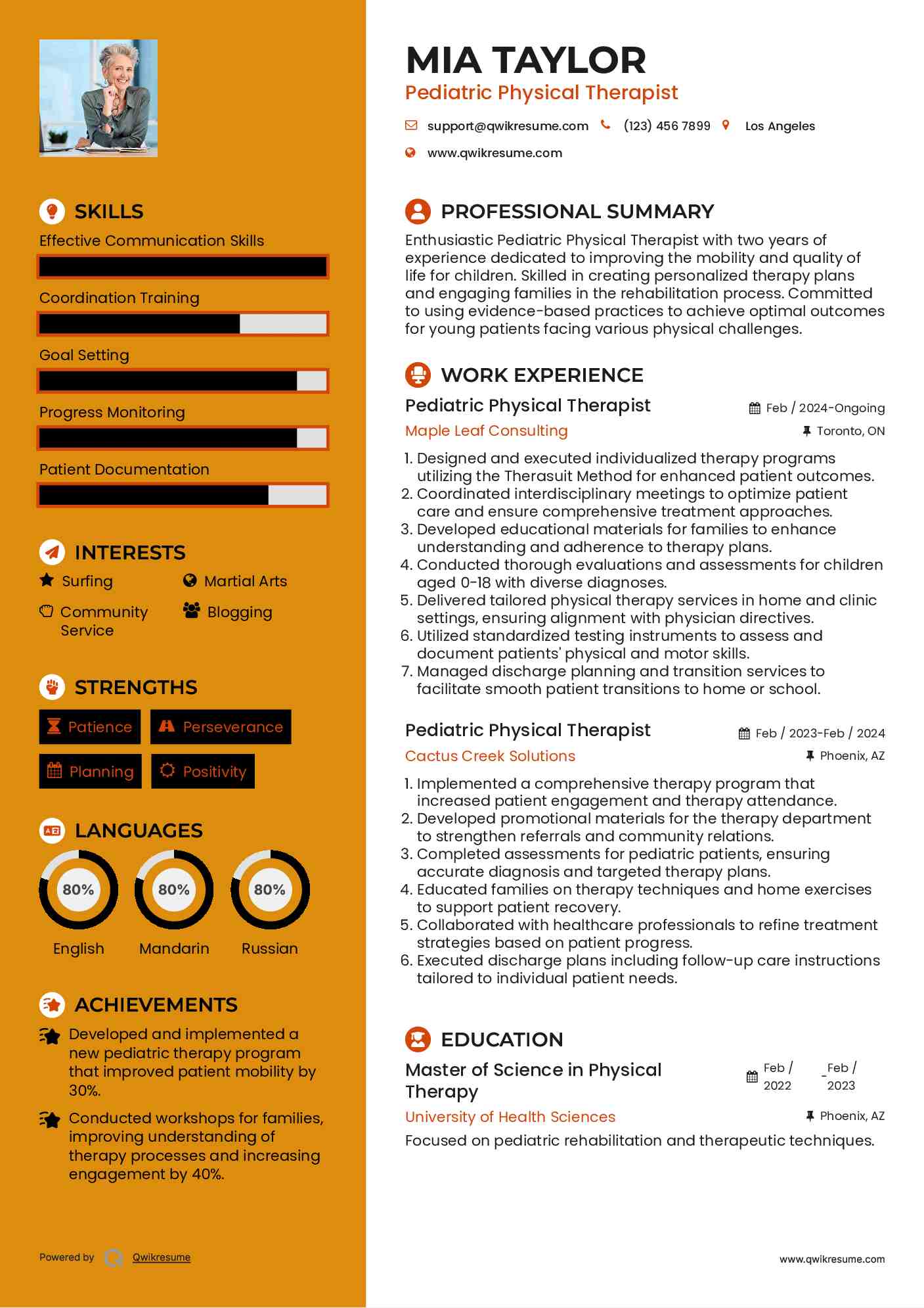 Pediatric Physical Therapist Resume Model