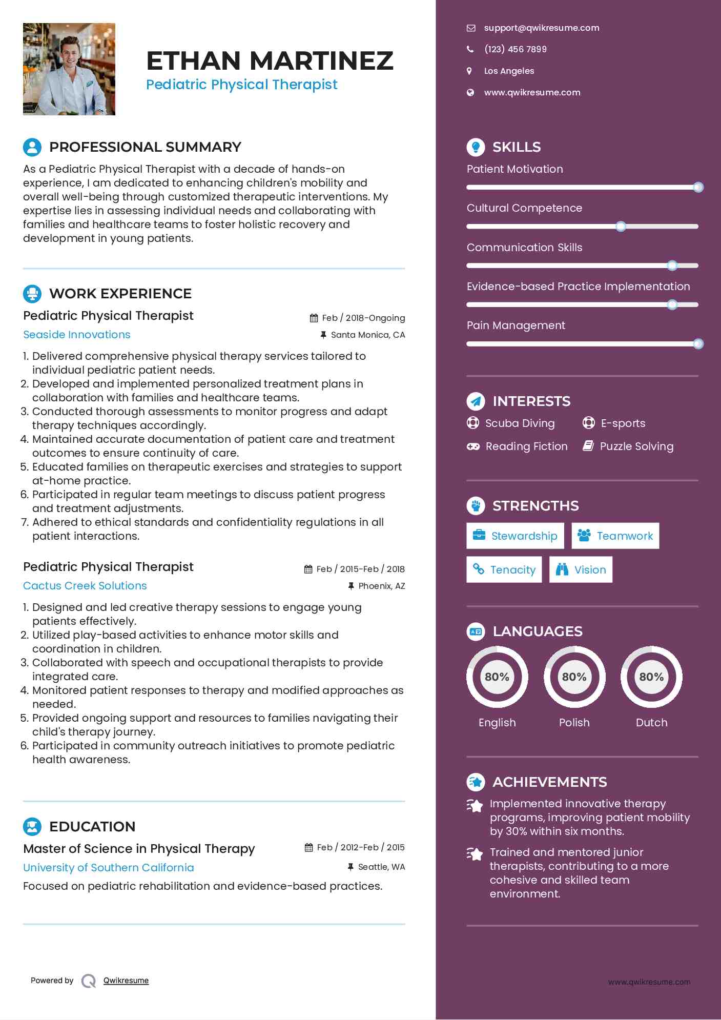Pediatric Physical Therapist Resume Format