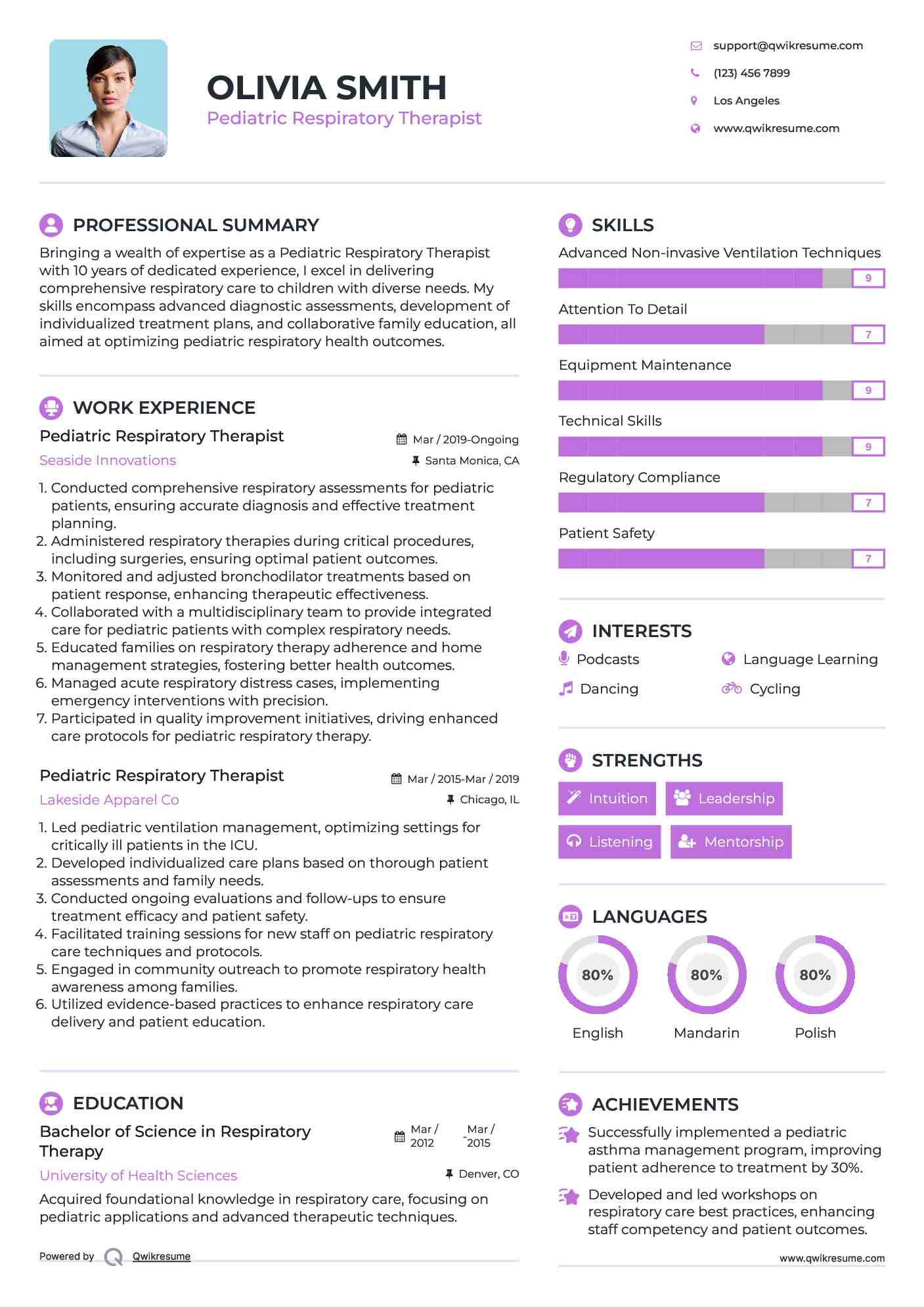 Pediatric Respiratory Therapist Resume Template