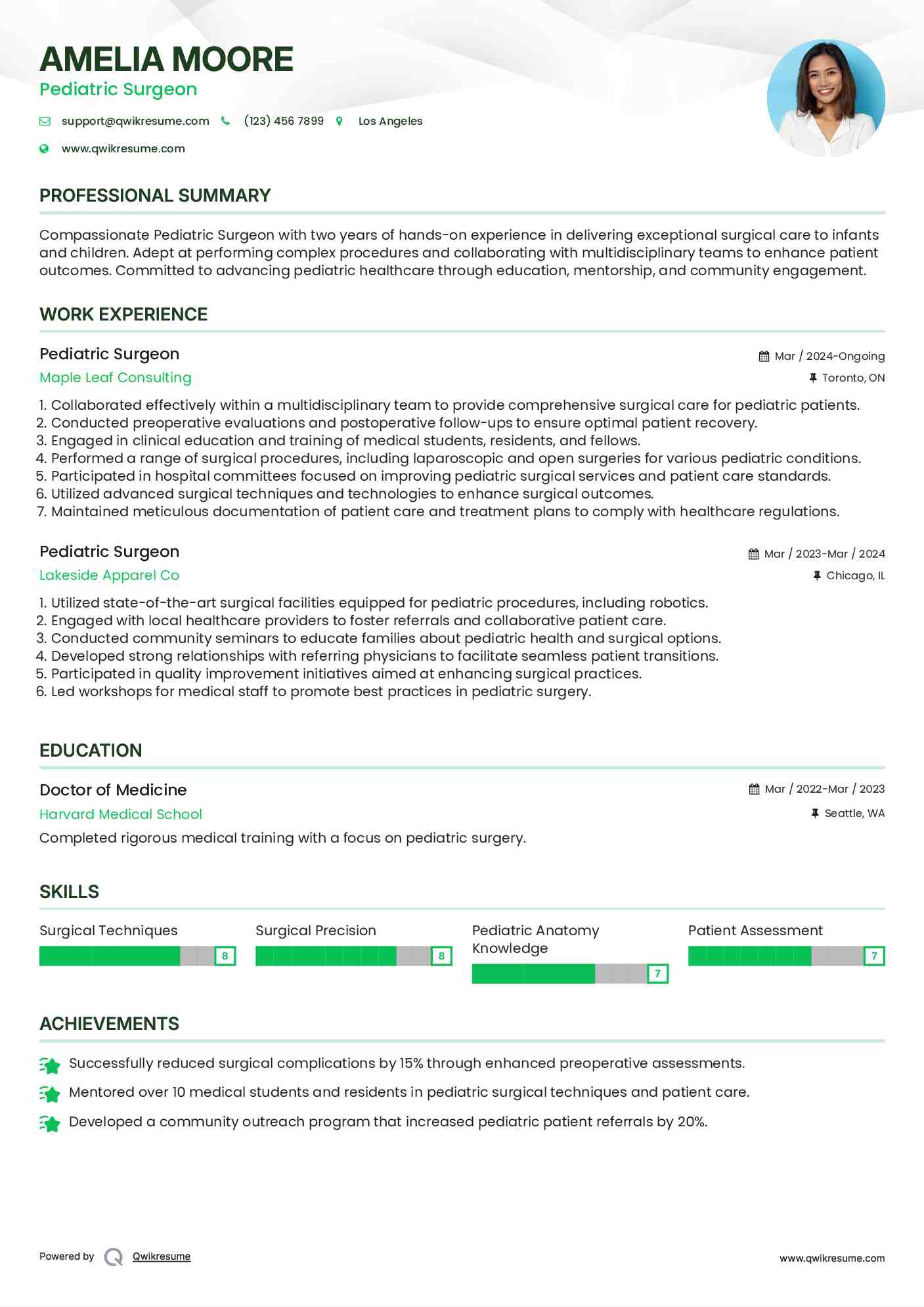Pediatric Surgeon Resume Sample