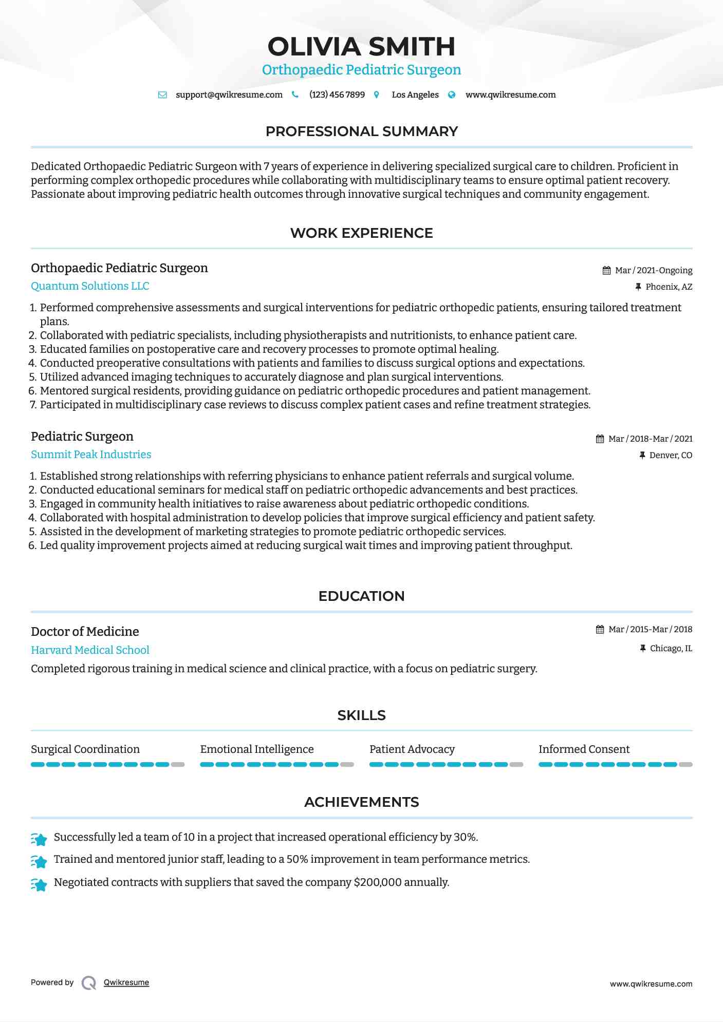 Orthopaedic Pediatric Surgeon
 Resume Example