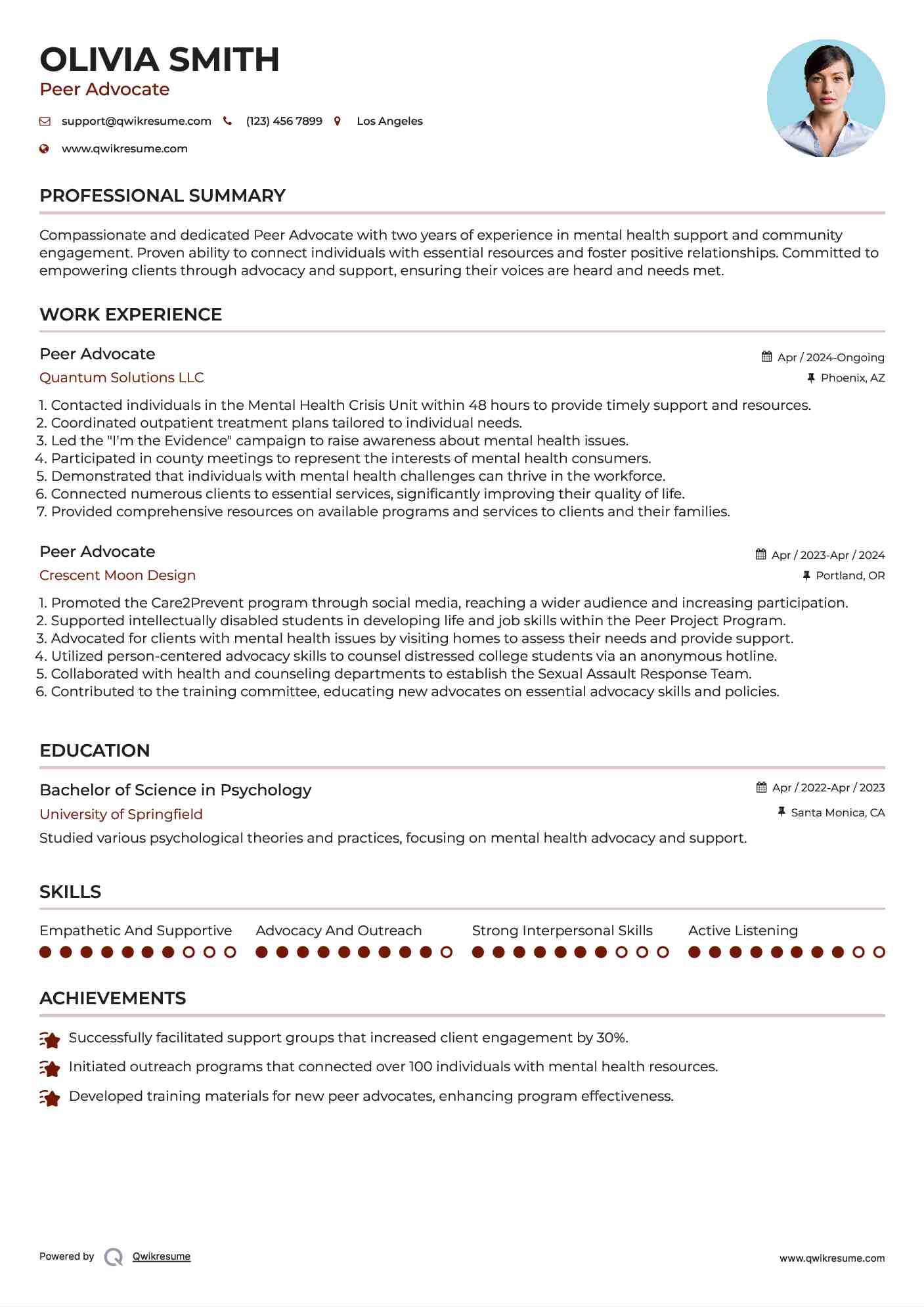 Peer Advocate Resume Template