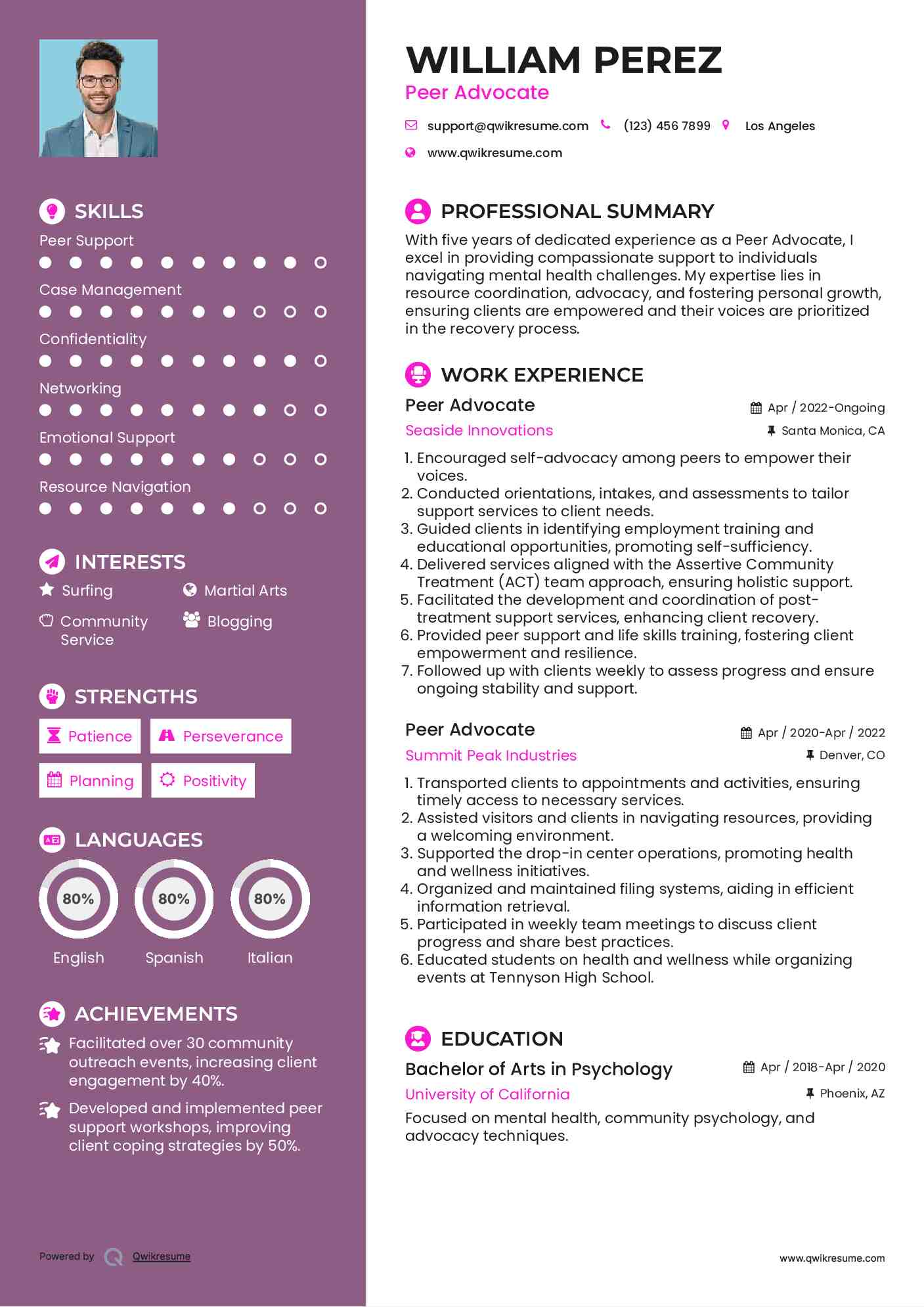 Peer Advocate Resume Template