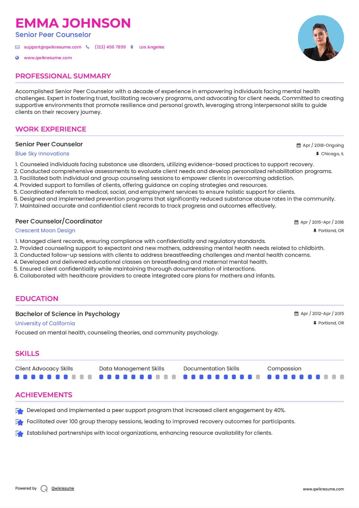 Senior Peer Counselor  Resume Template