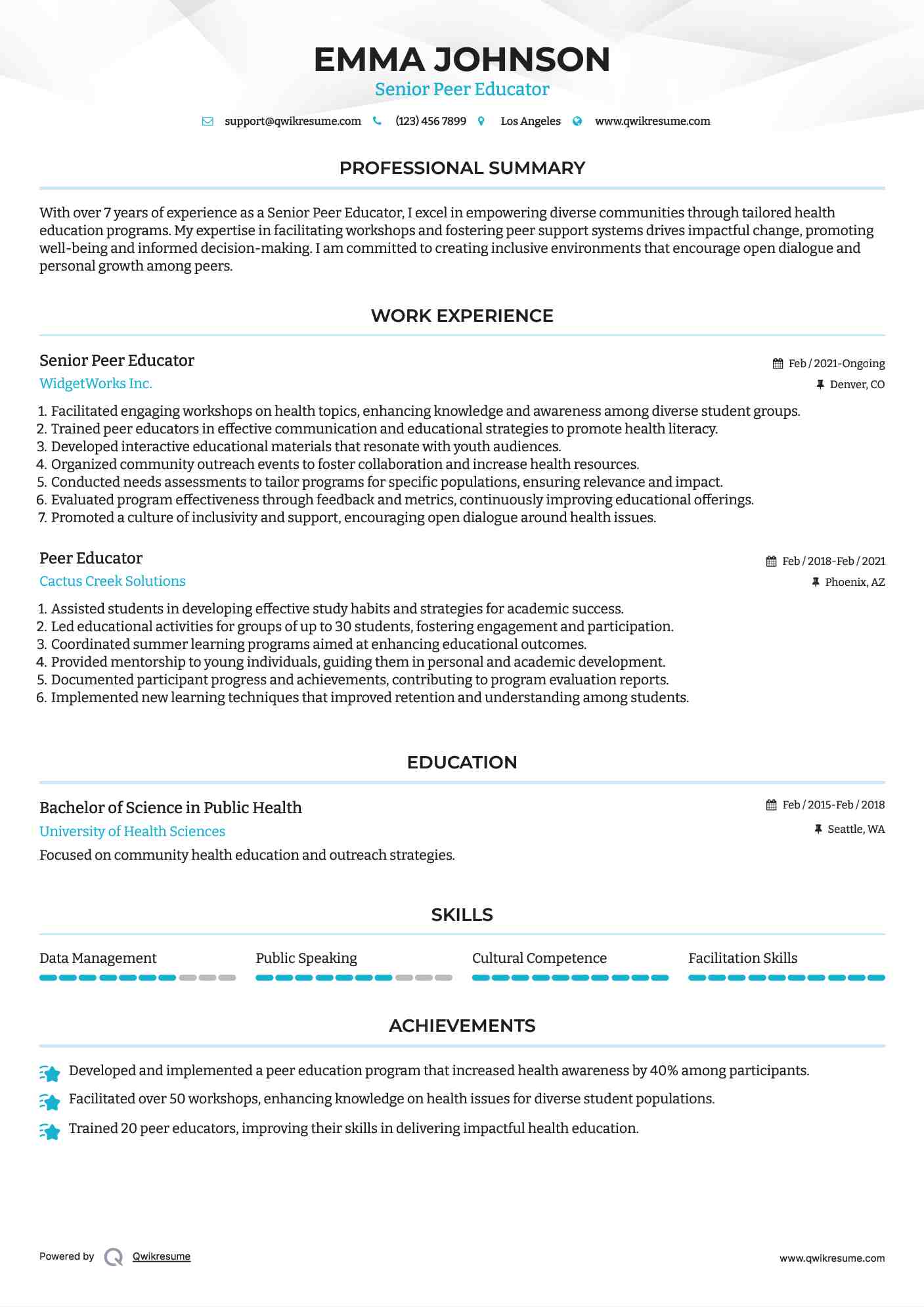 Senior Peer Educator Resume Format