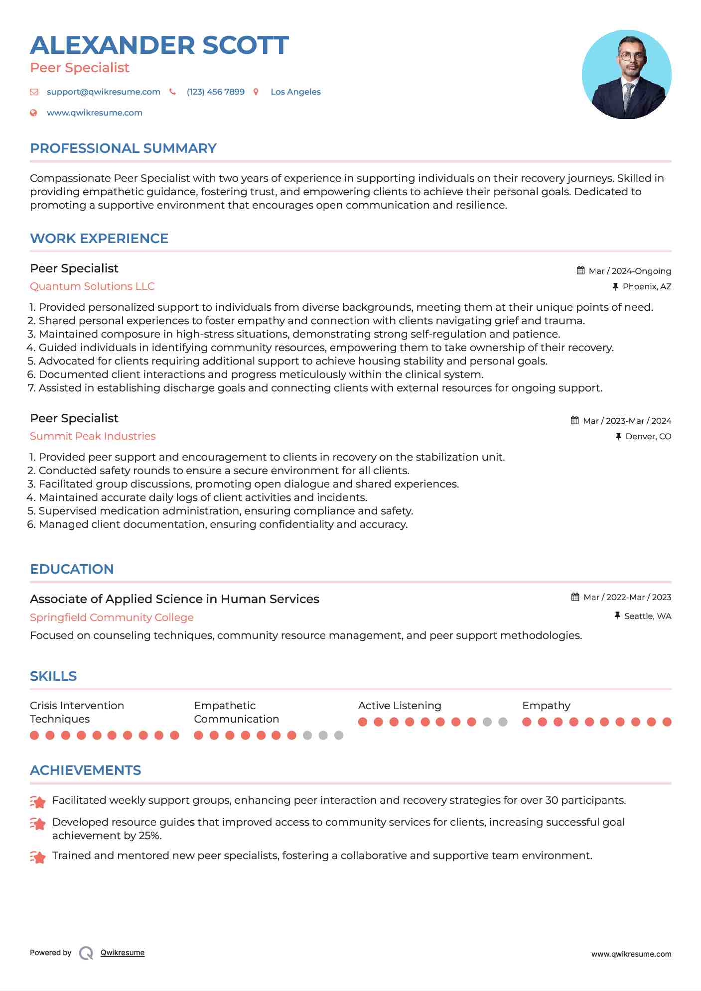 Peer Specialist Resume Template