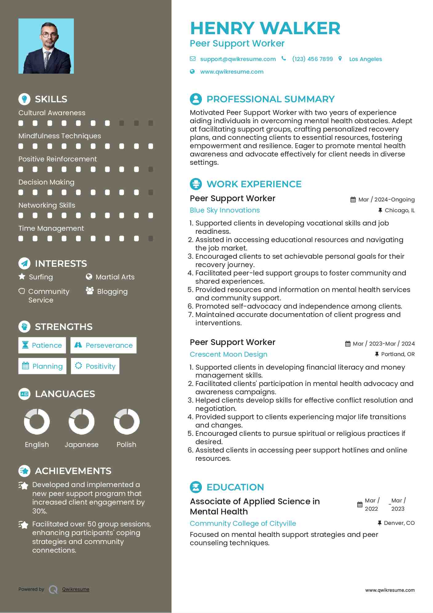 Peer Support Worker Resume Template