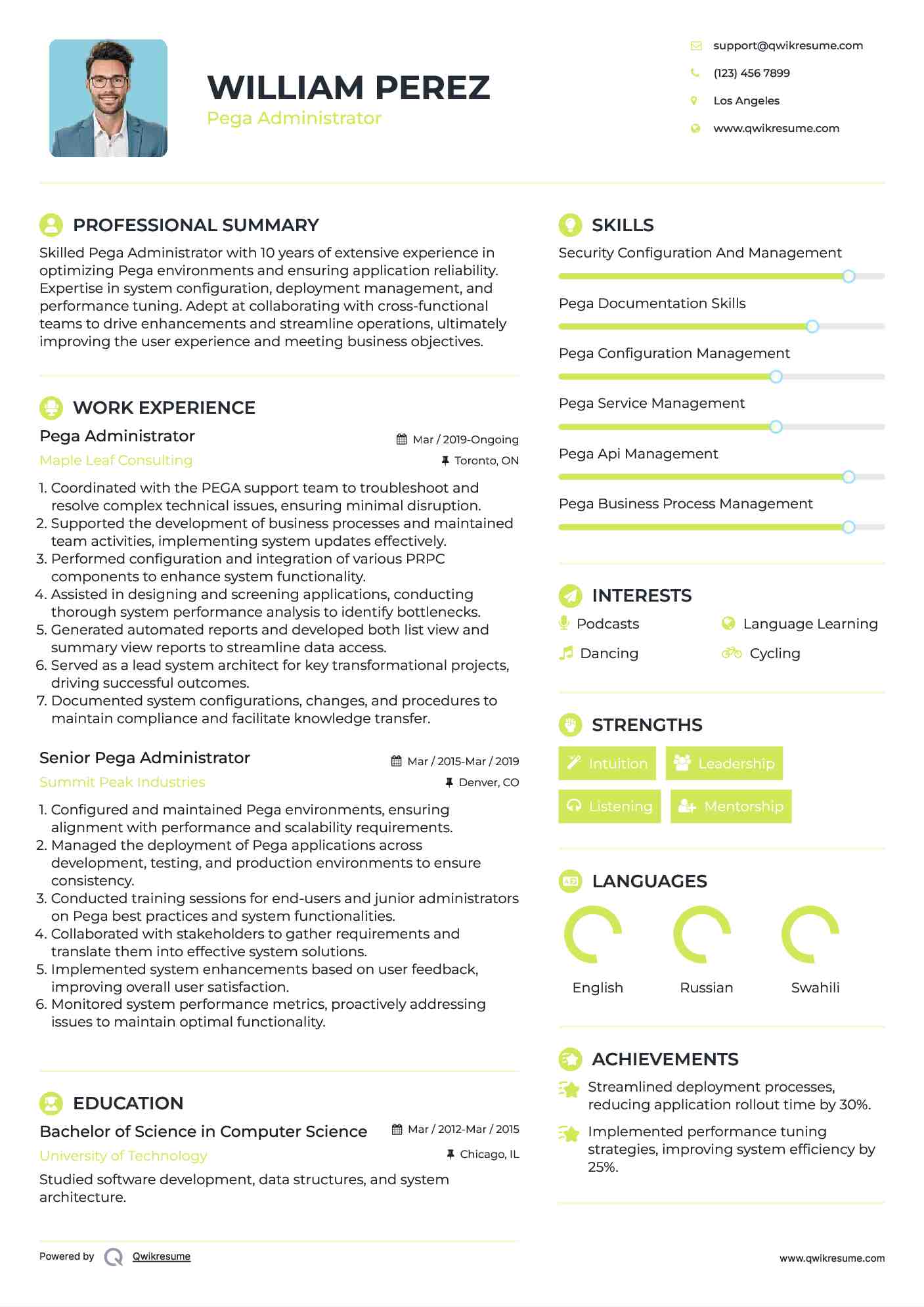 Pega Administrator Resume Template