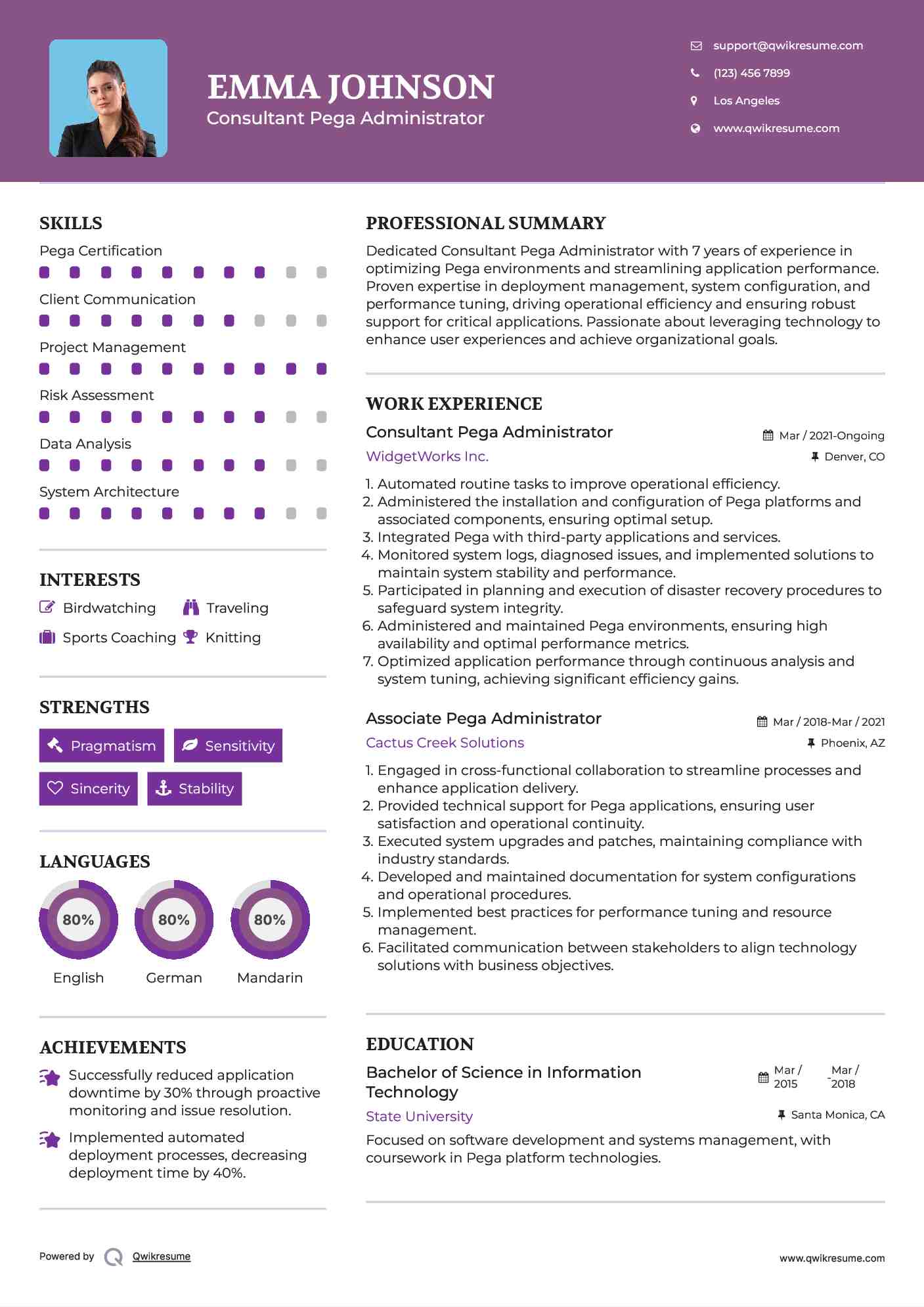 Consultant Pega Administrator Resume Format