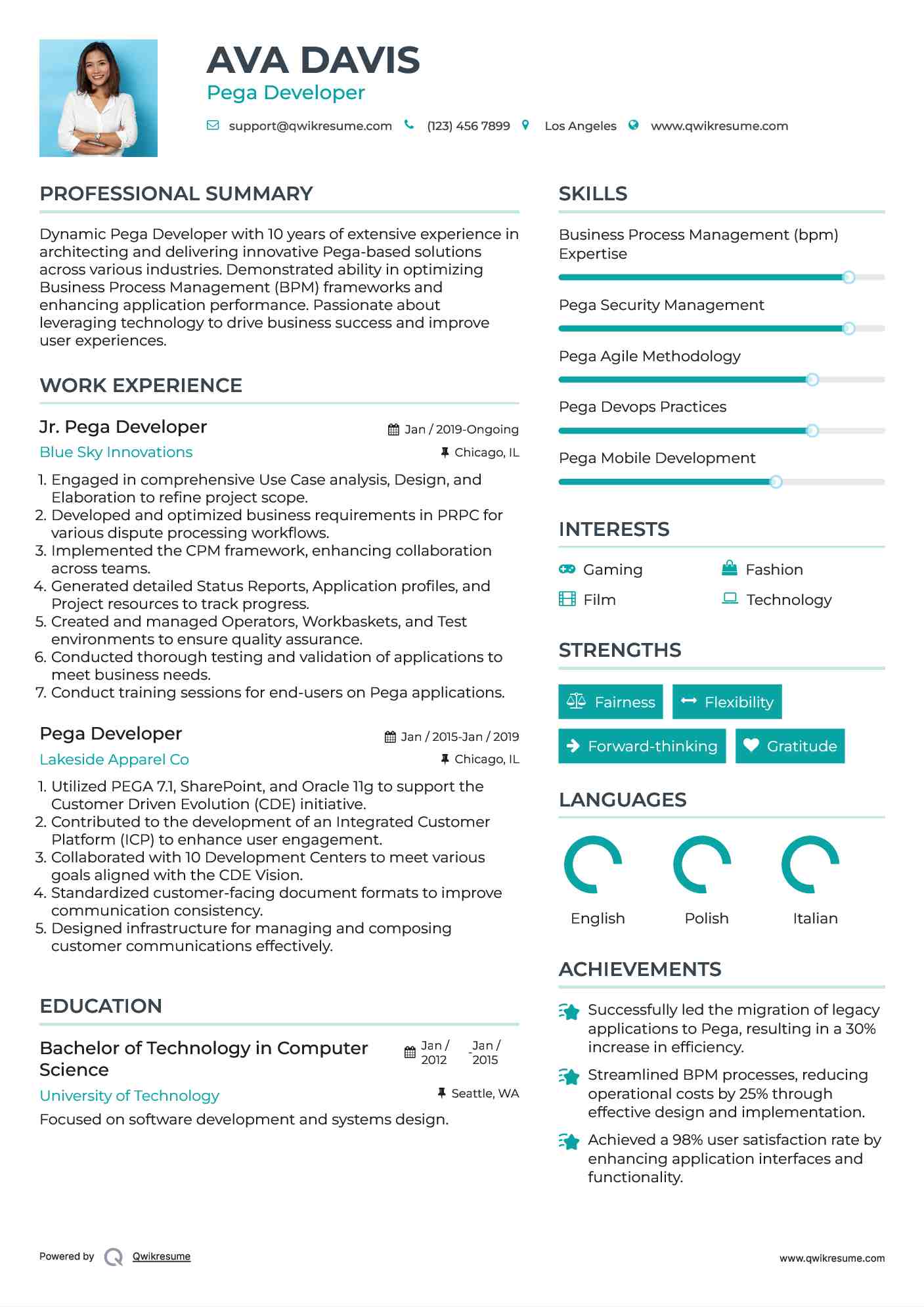 Jr. Pega Developer Resume Template