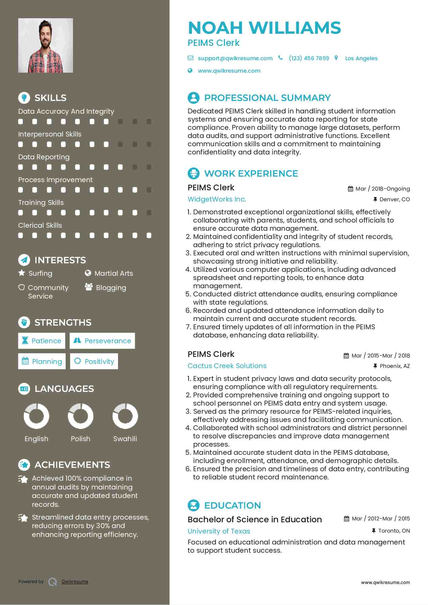 PEIMS Clerk Resume Example