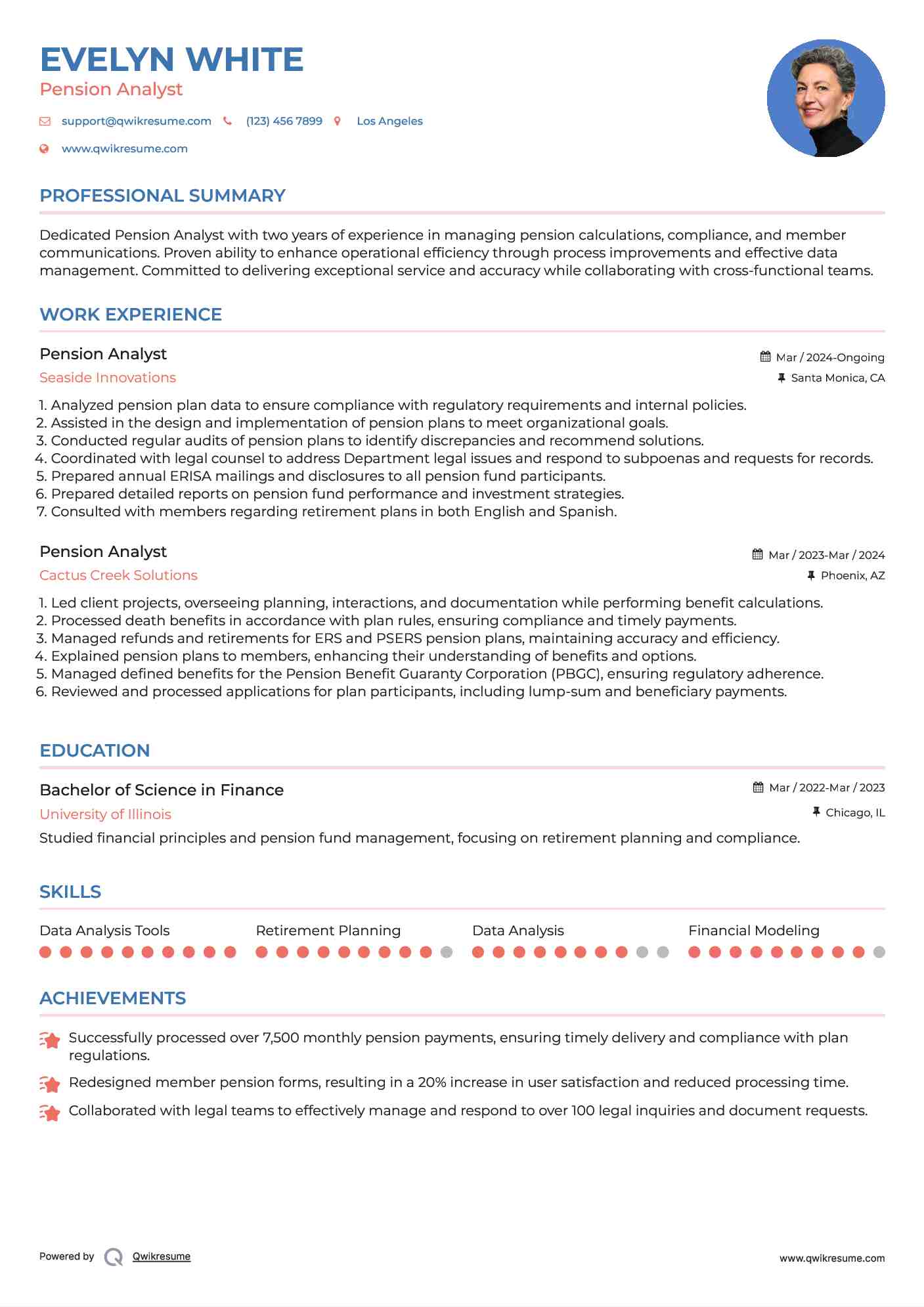 Pension Analyst Resume Format