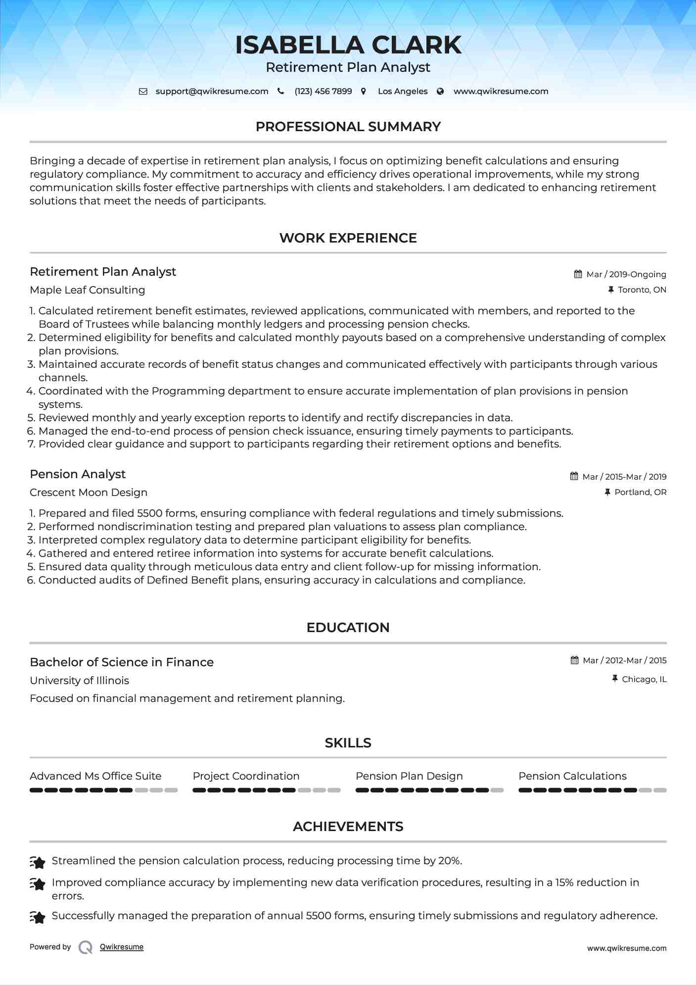 Retirement Plan Analyst Resume Format
