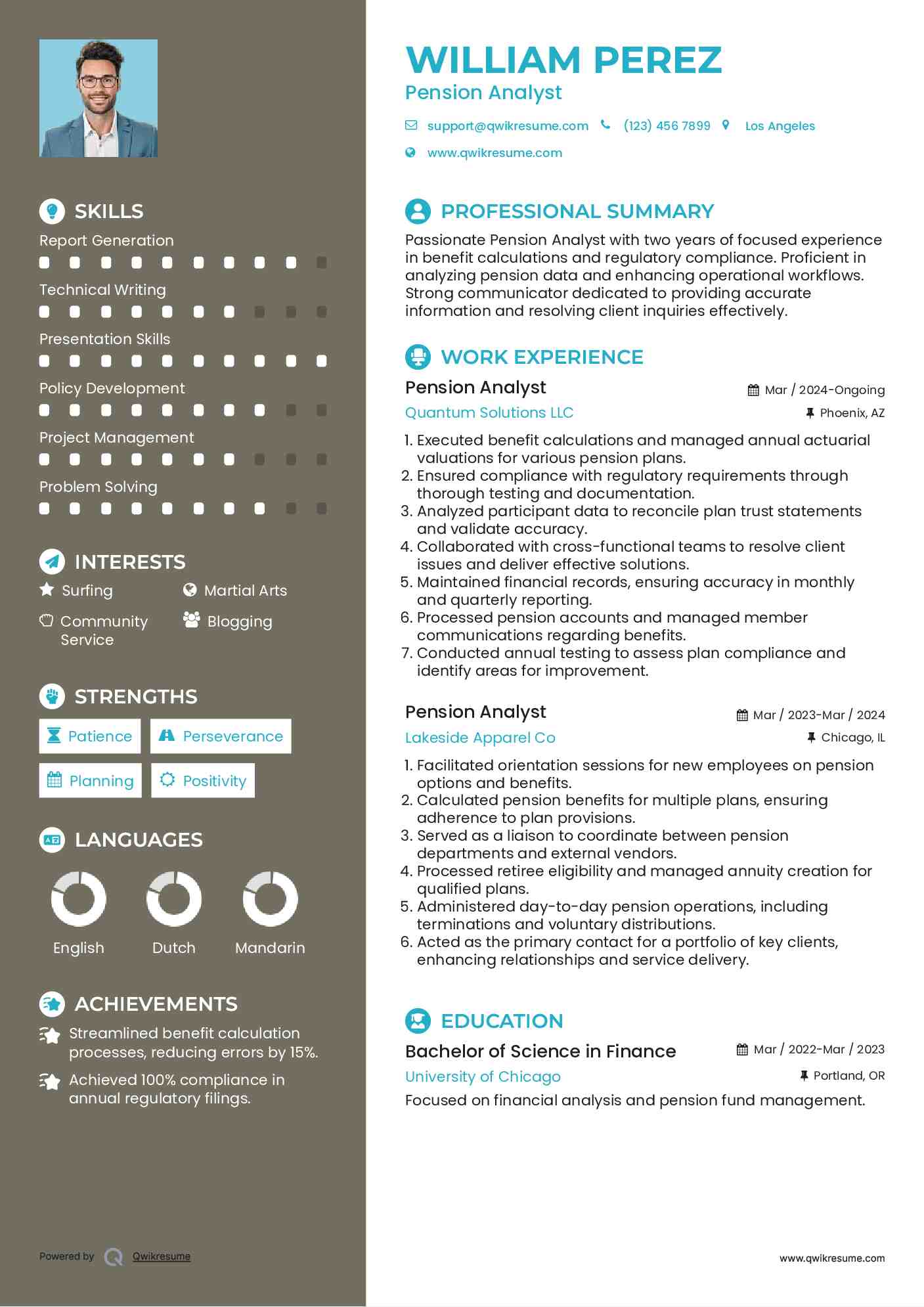 Pension Analyst Resume Format