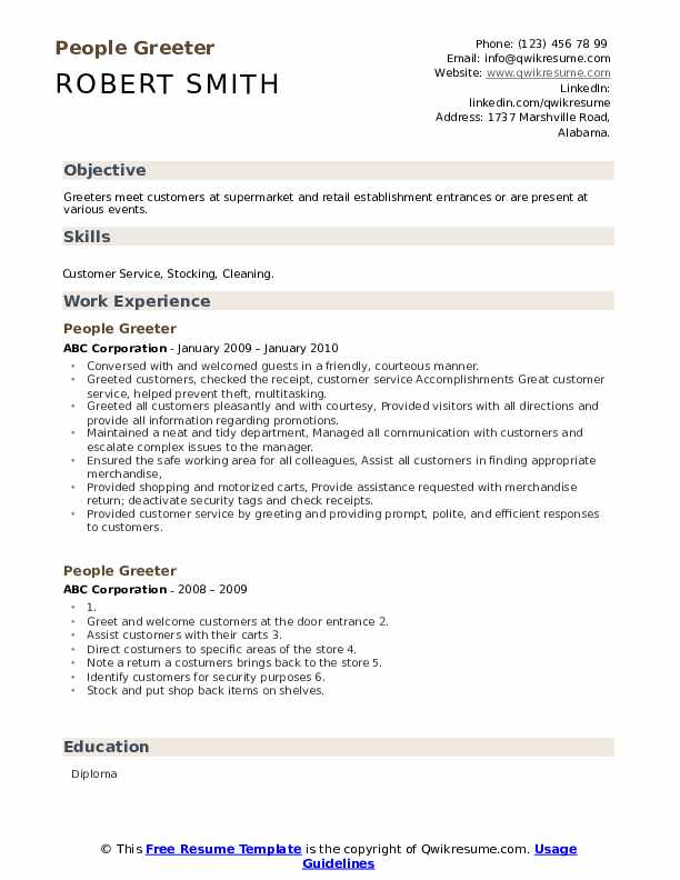 People Greeter Resume Samples QwikResume