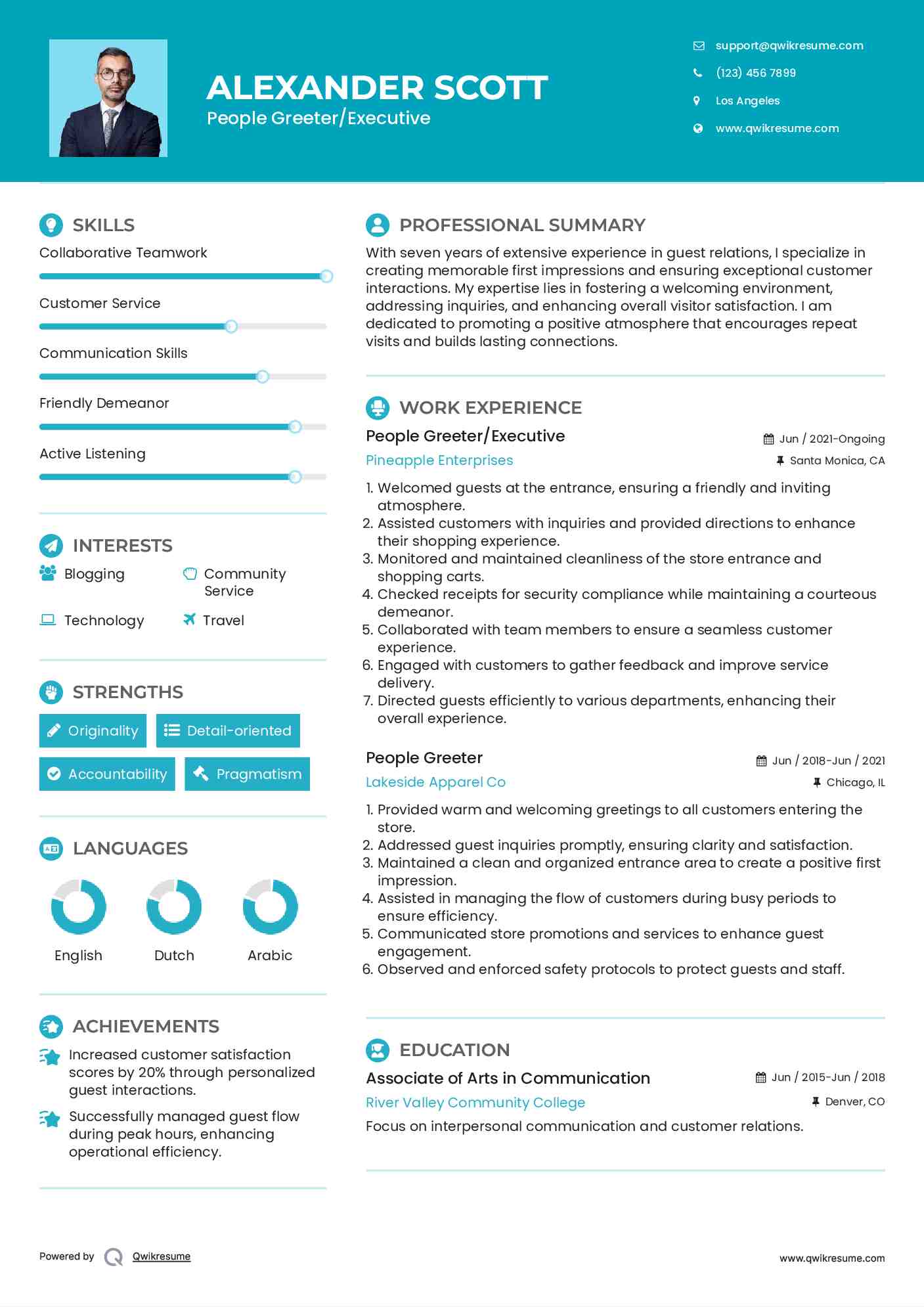 People Greeter/Executive Resume Model