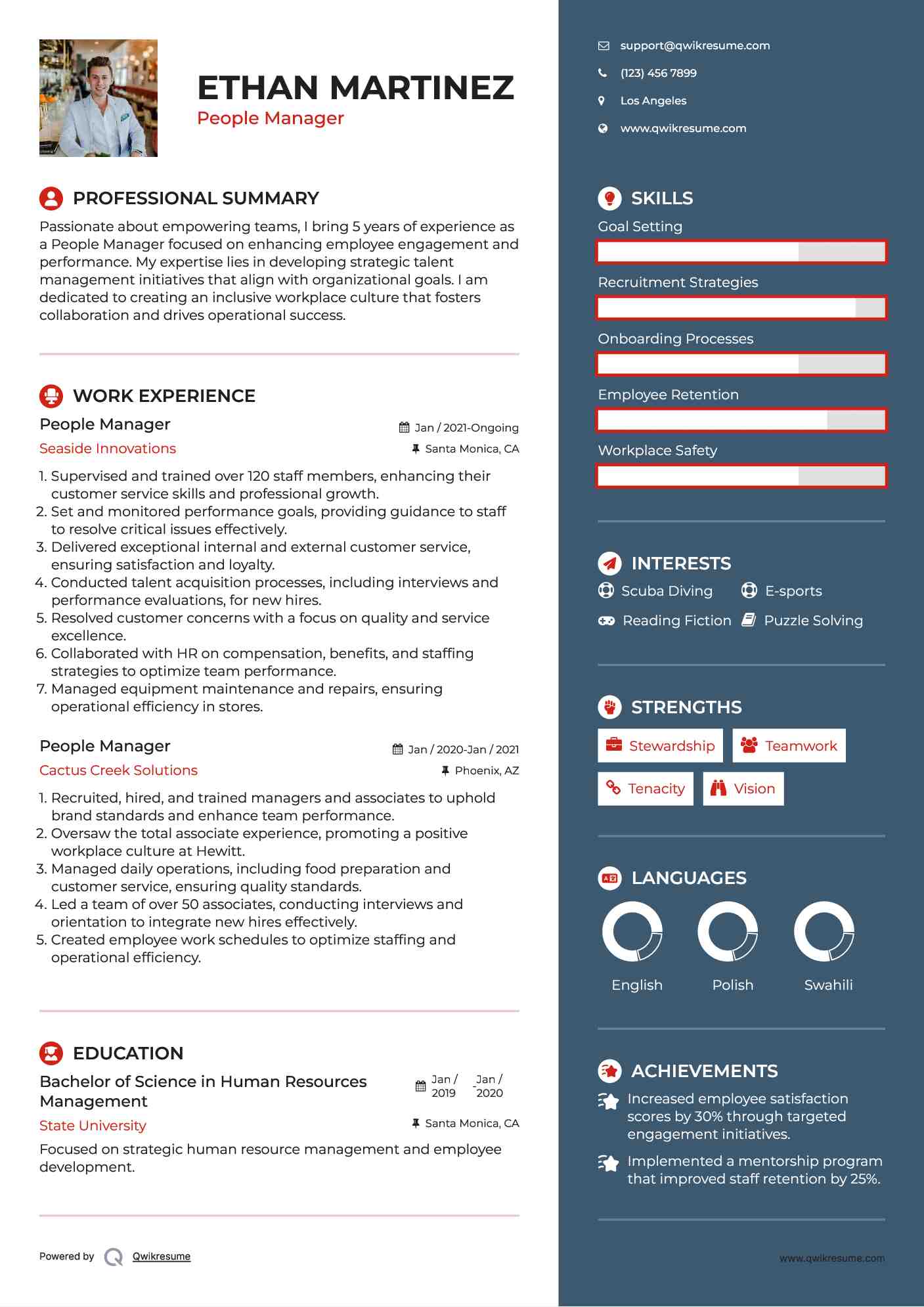 People Manager Resume Model