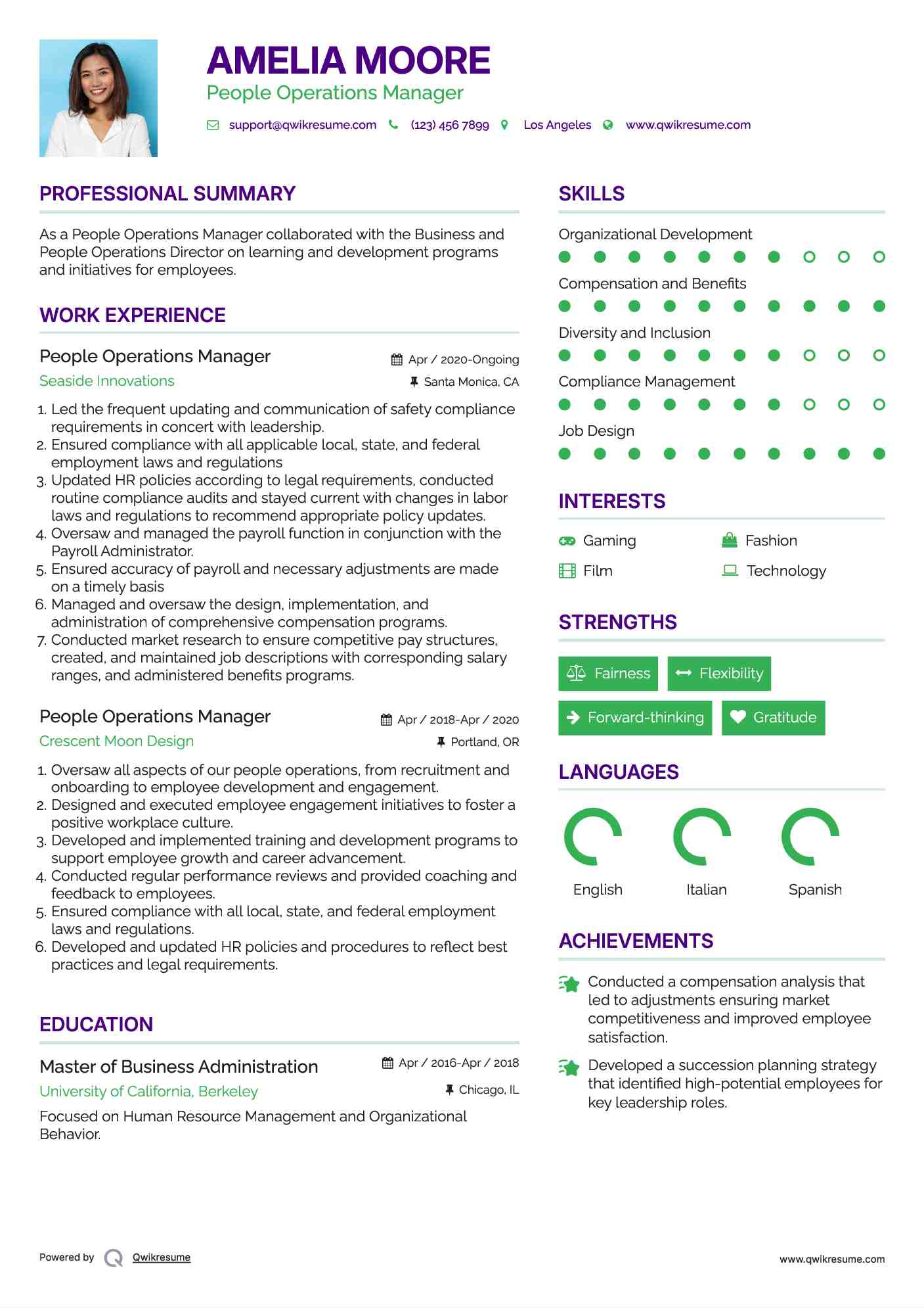 People Operations Manager Resume Template