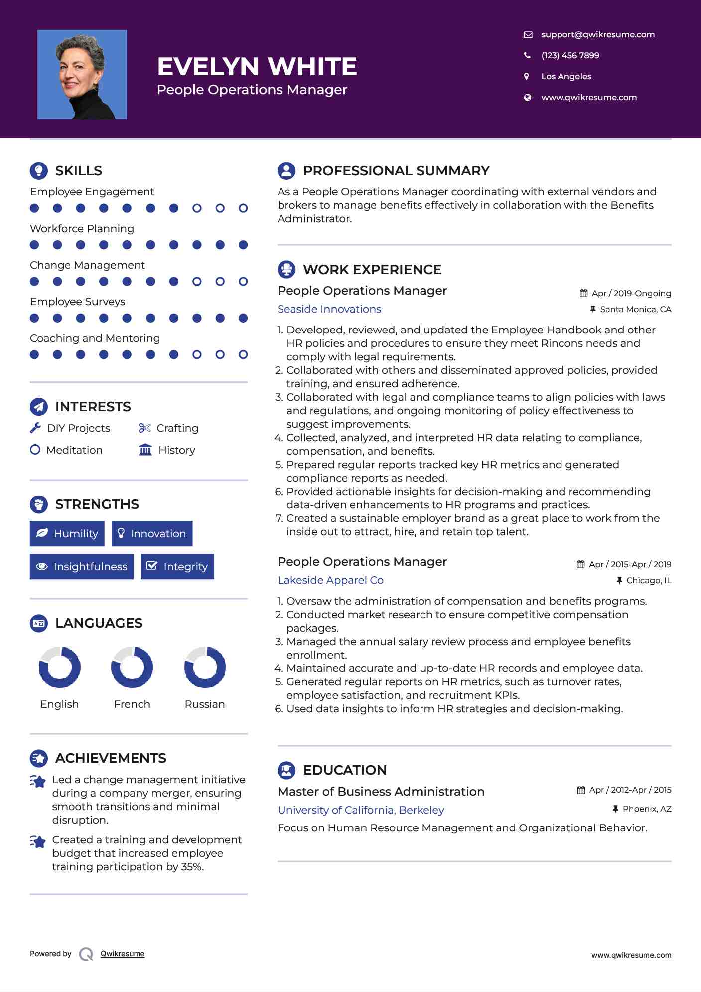People Operations Manager Resume Sample