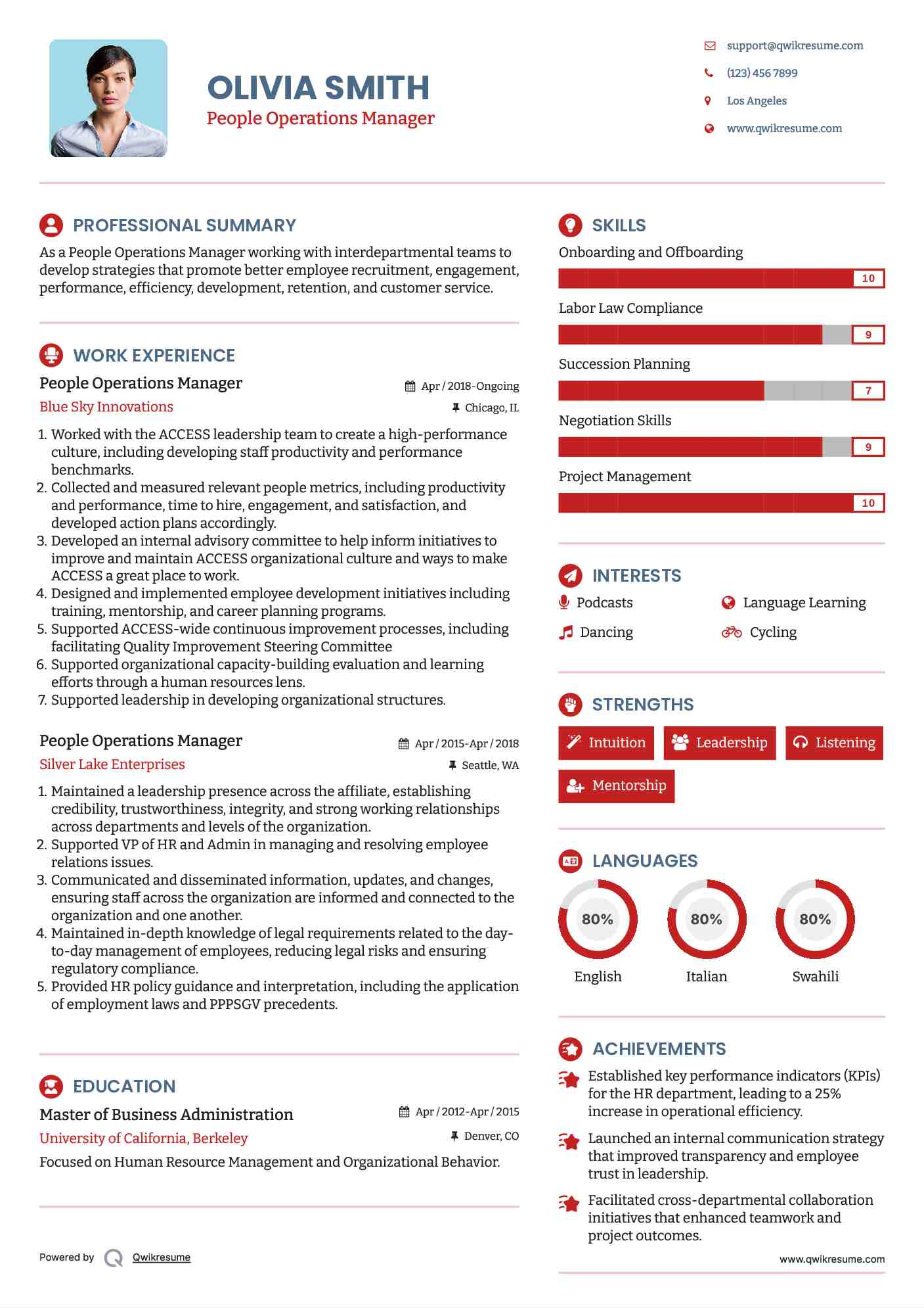 People Operations Manager Resume Template