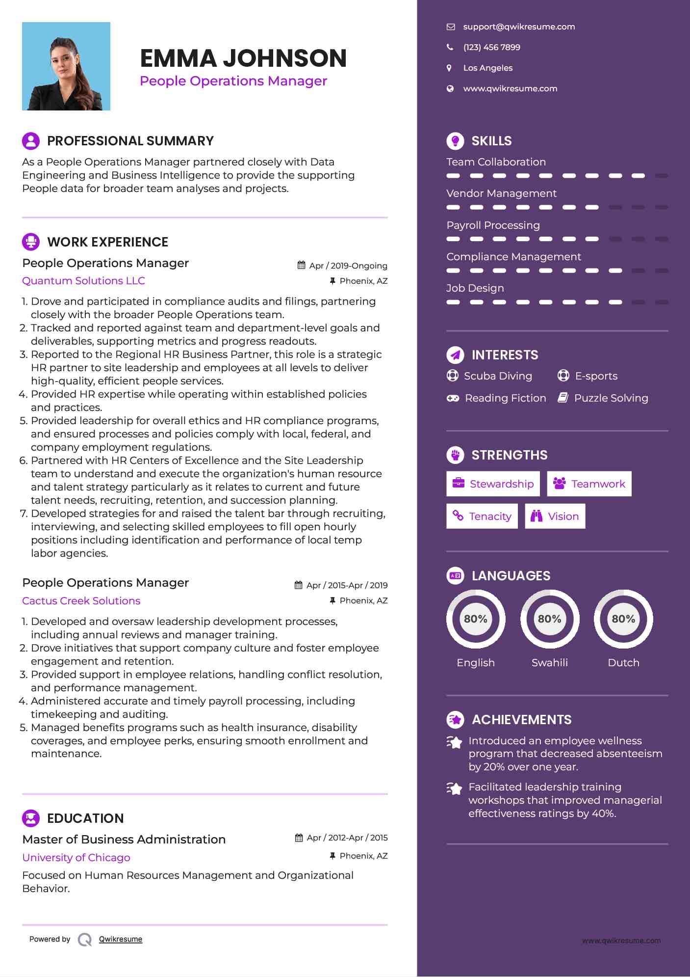 People Operations Manager Resume Sample