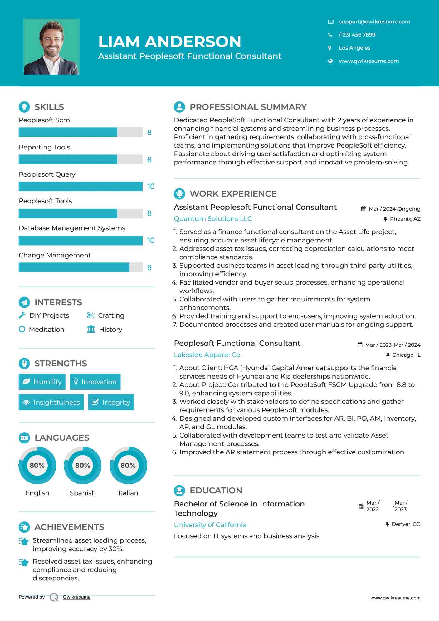 Assistant Peoplesoft Functional Consultant  Resume Example