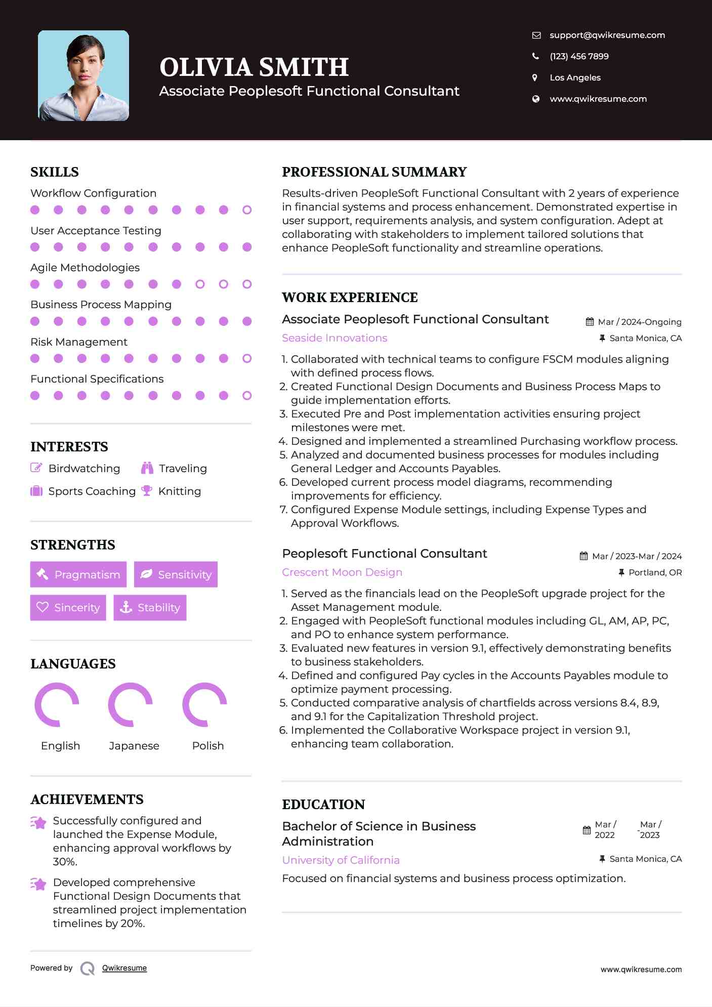 Associate Peoplesoft Functional Consultant Resume Template