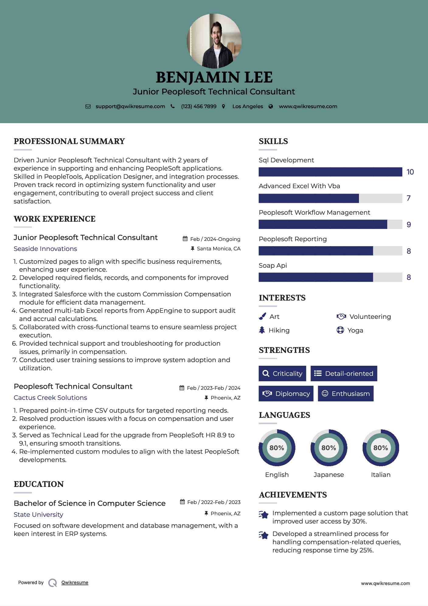 Junior Peoplesoft Technical Consultant Resume Format