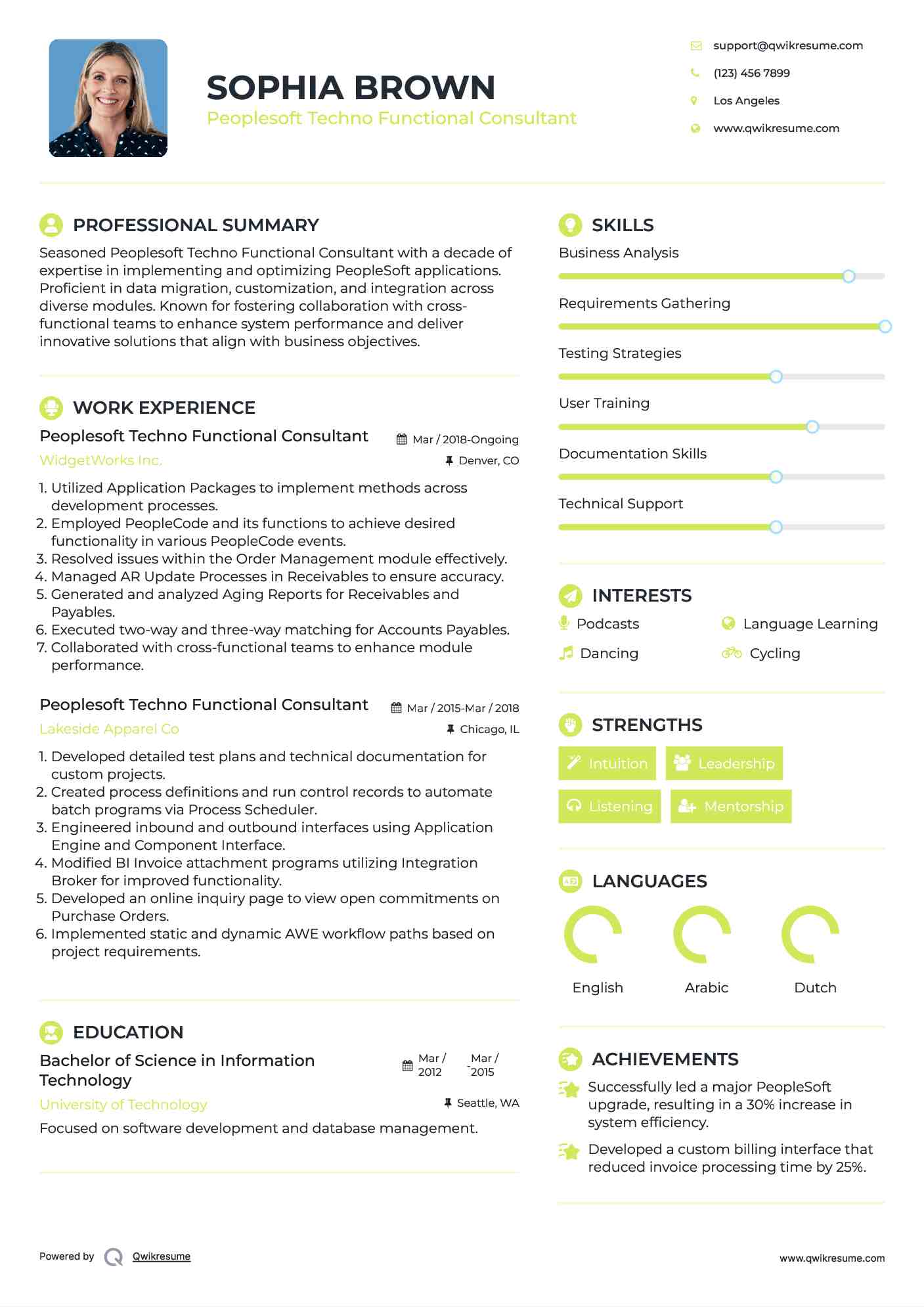 Peoplesoft Techno Functional Consultant Resume Sample