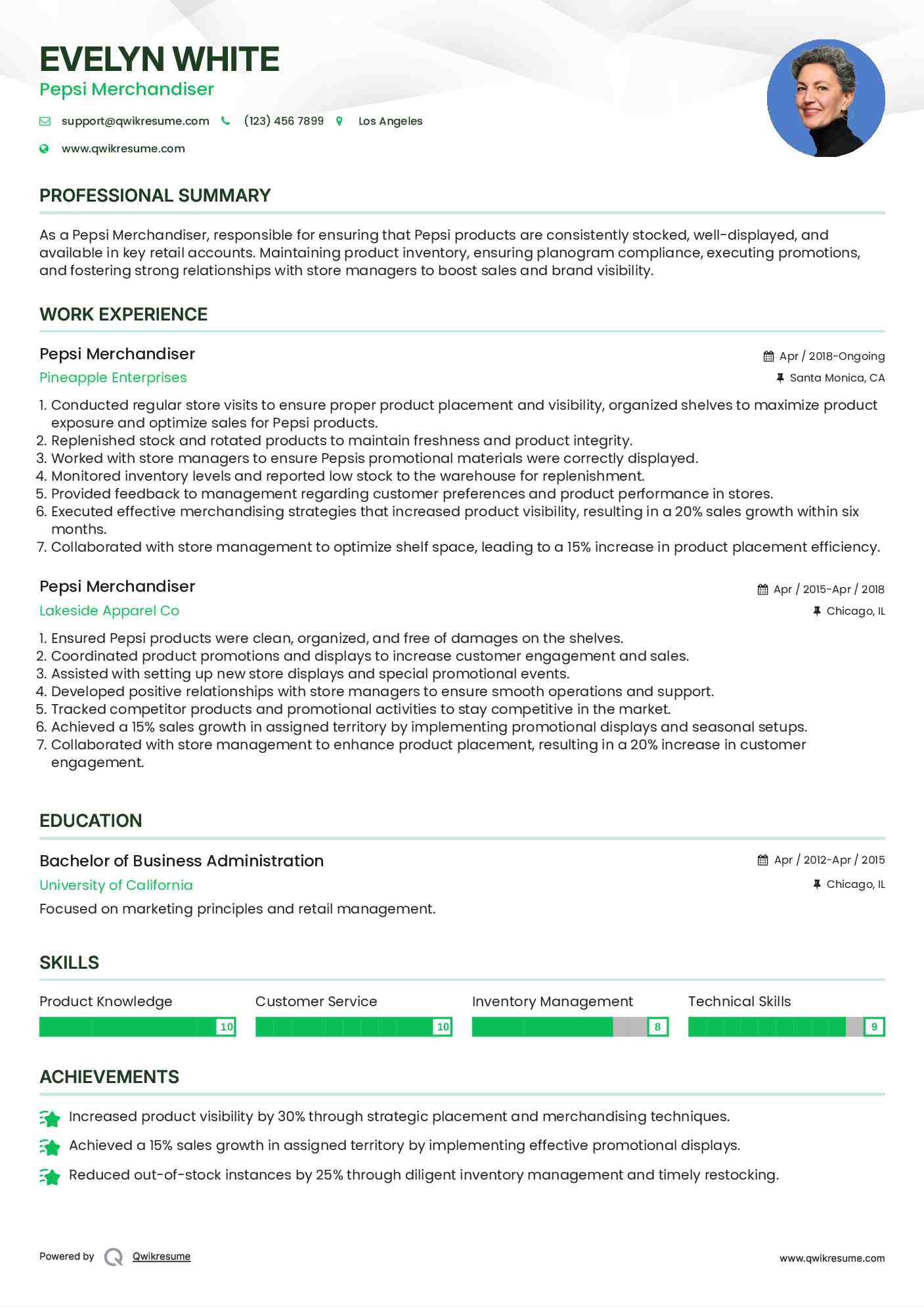Pepsi Merchandiser Resume Example