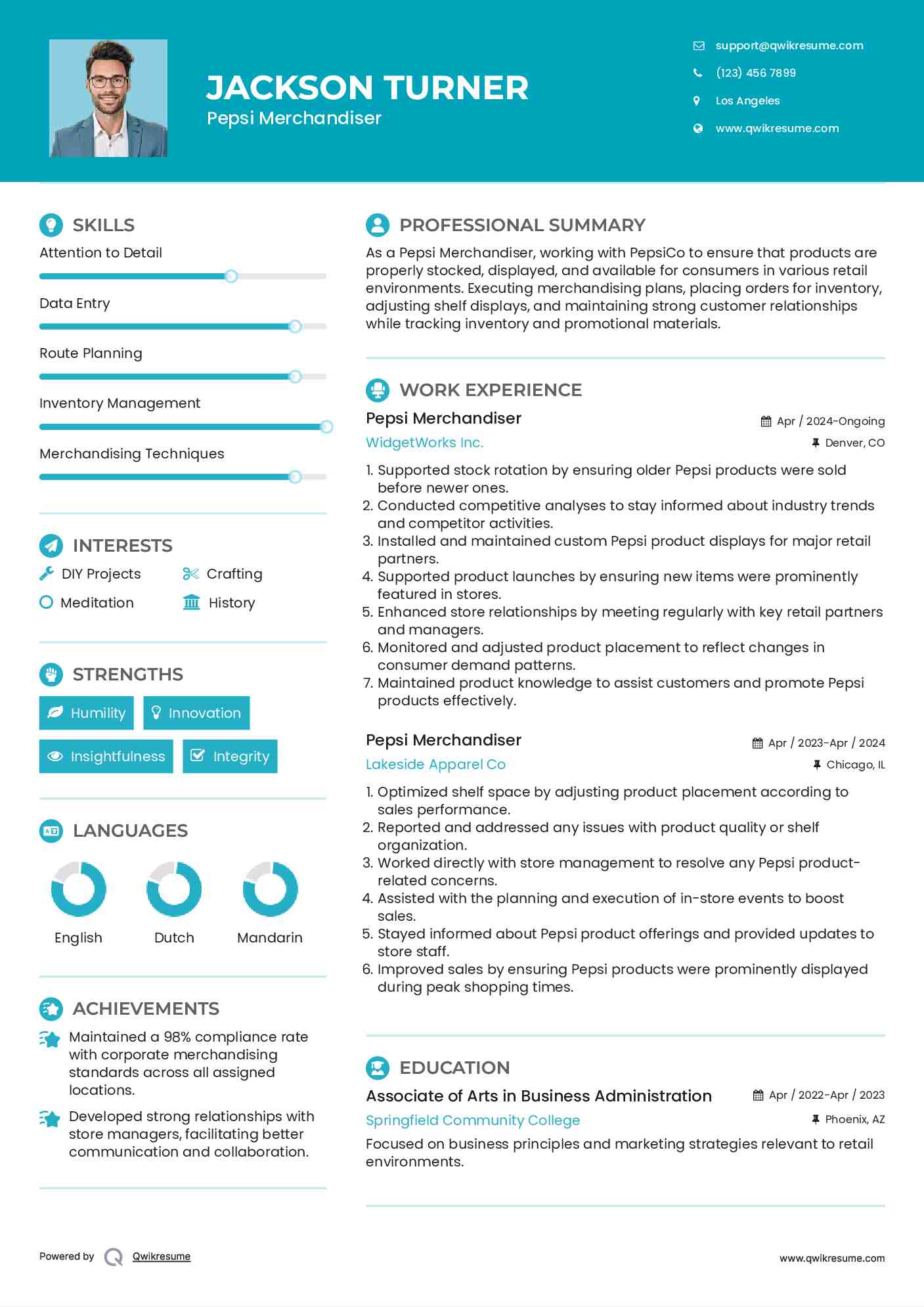 Pepsi Merchandiser Resume Sample