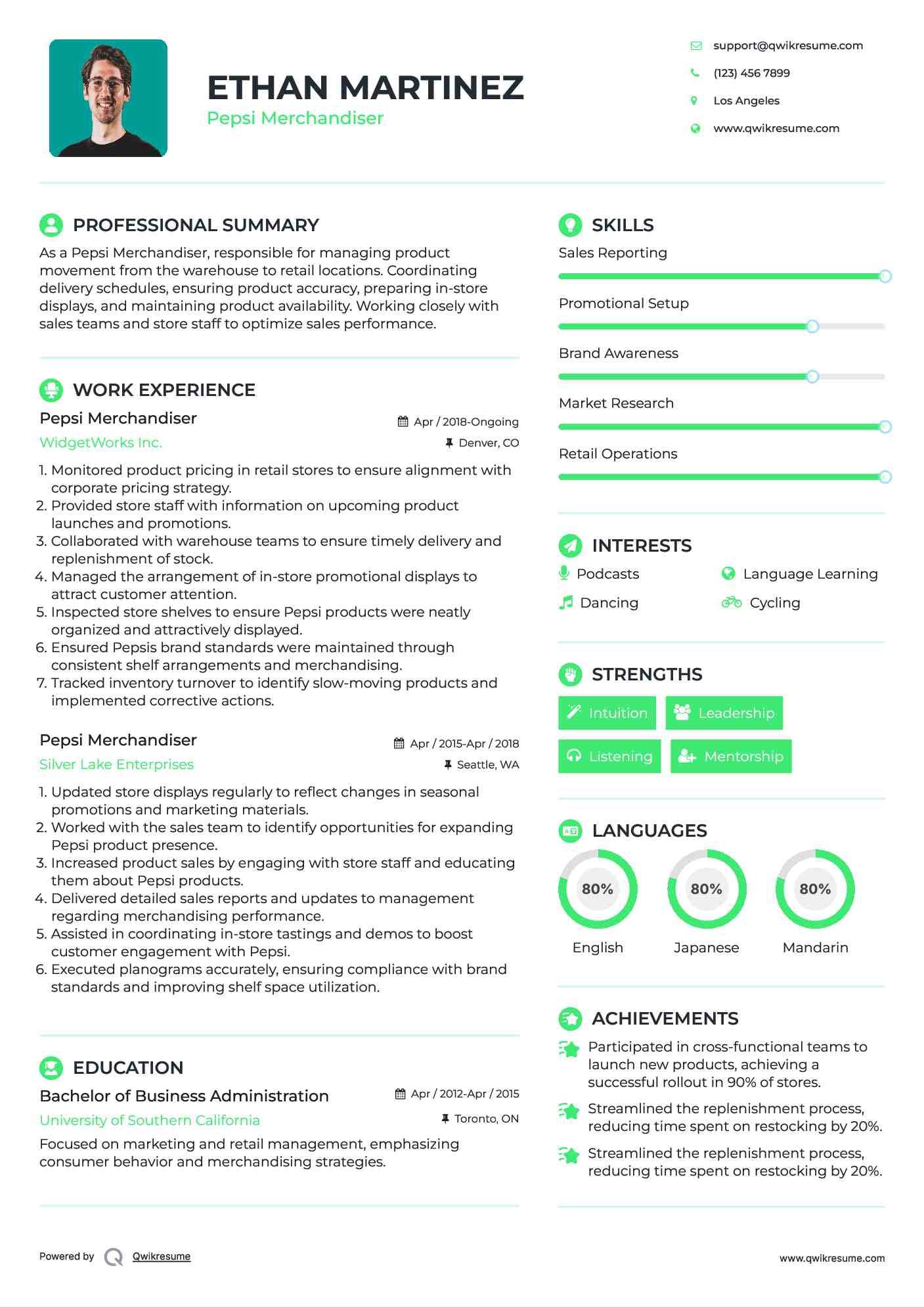 Pepsi Merchandiser Resume Template