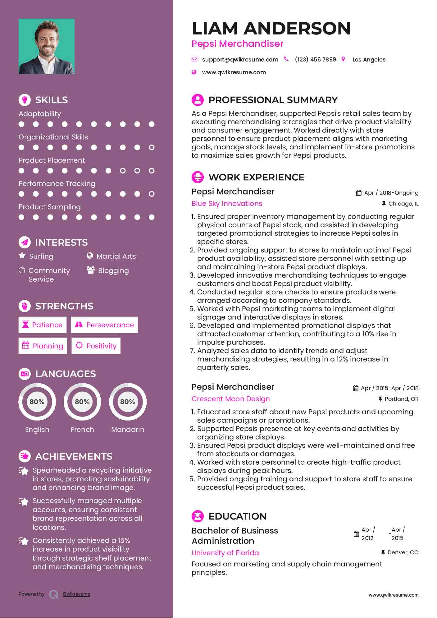 Pepsi Merchandiser Resume Model