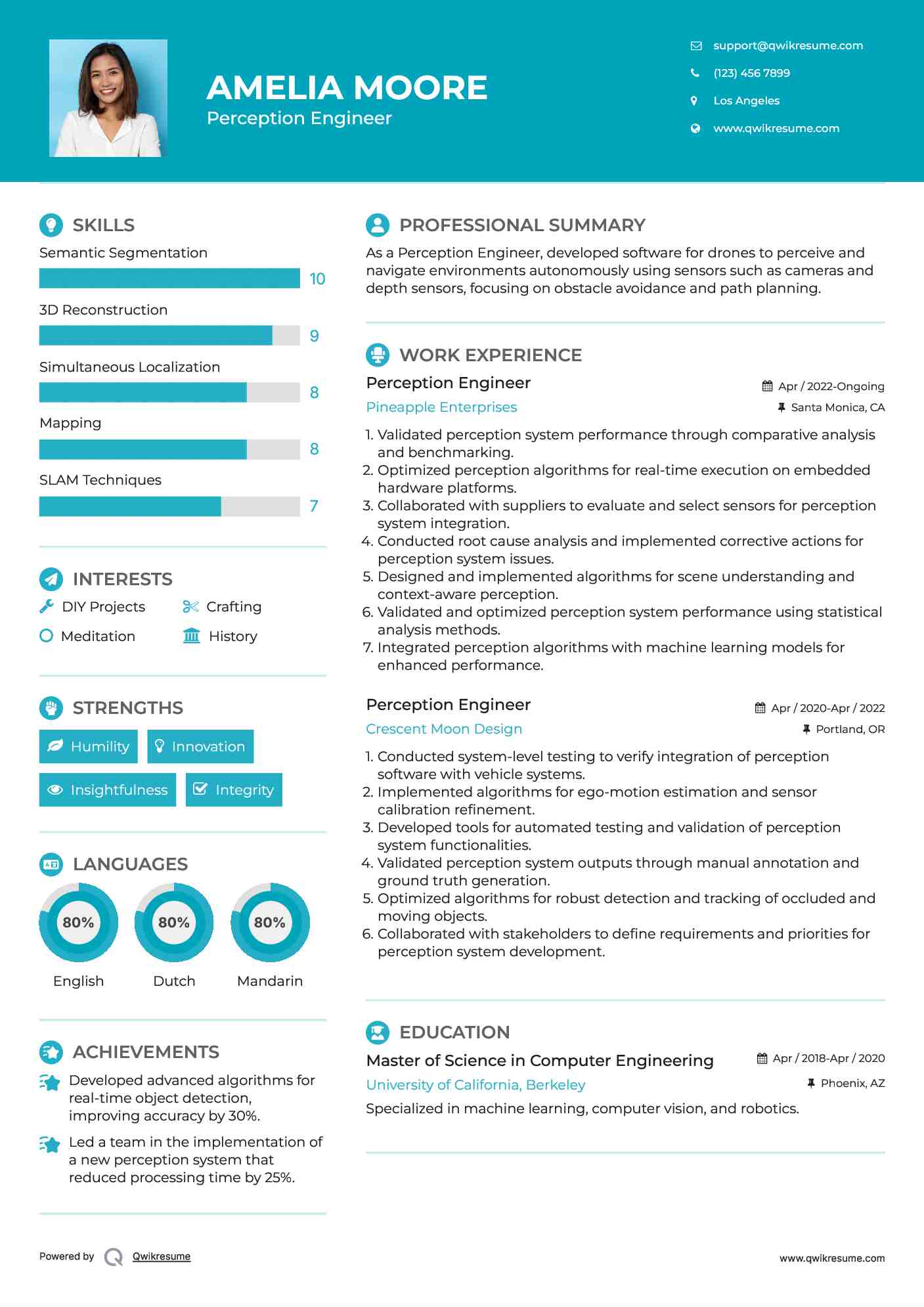 Perception Engineer Resume Sample