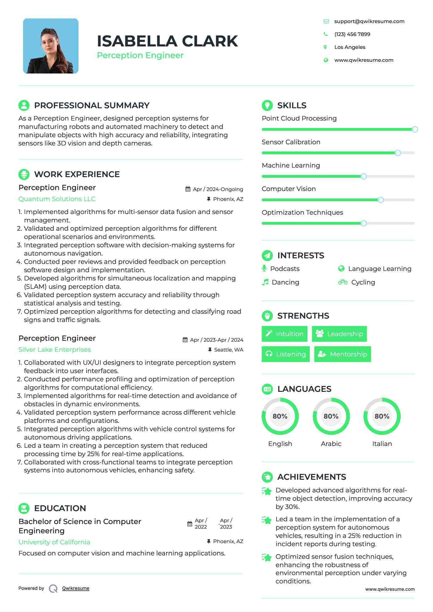 Perception Engineer Resume Template
