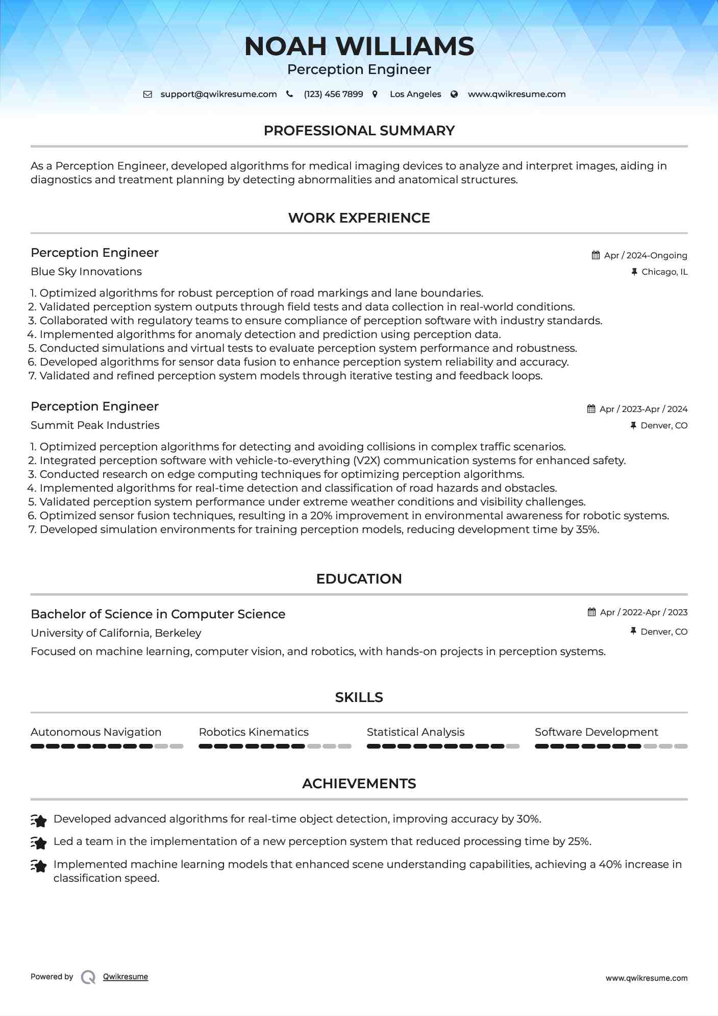 Perception Engineer Resume Model