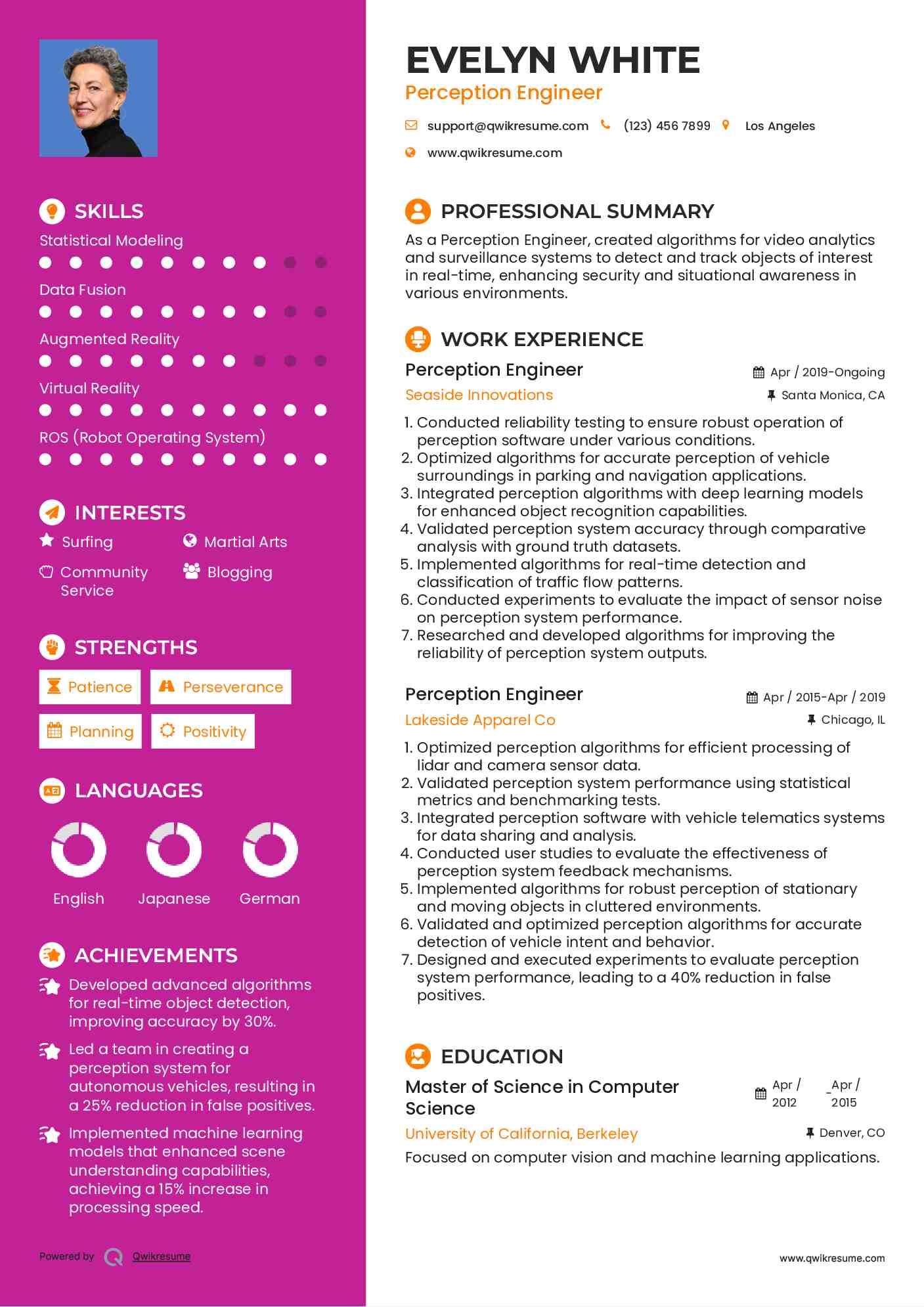 Perception Engineer Resume Template