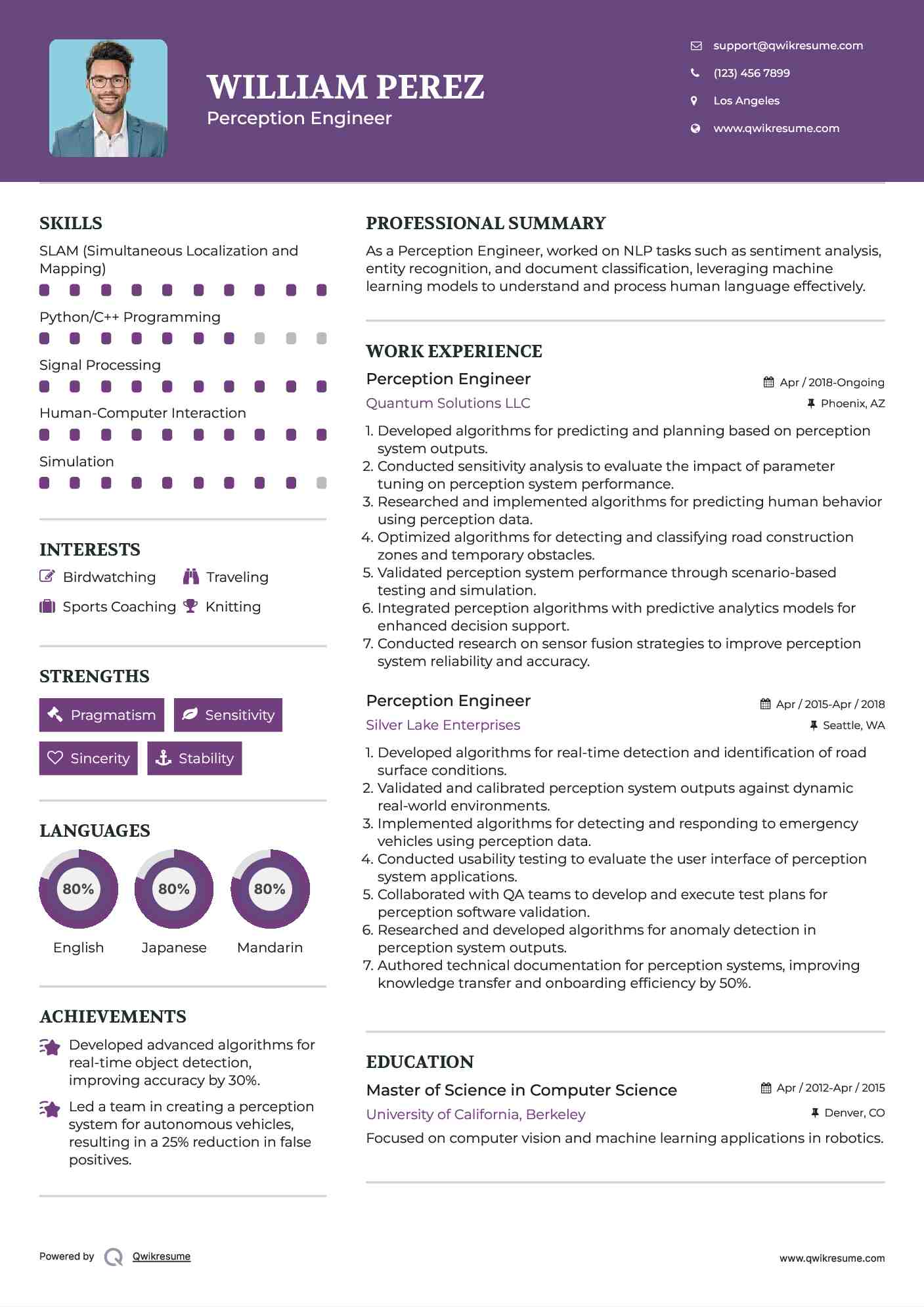 Perception Engineer Resume Example