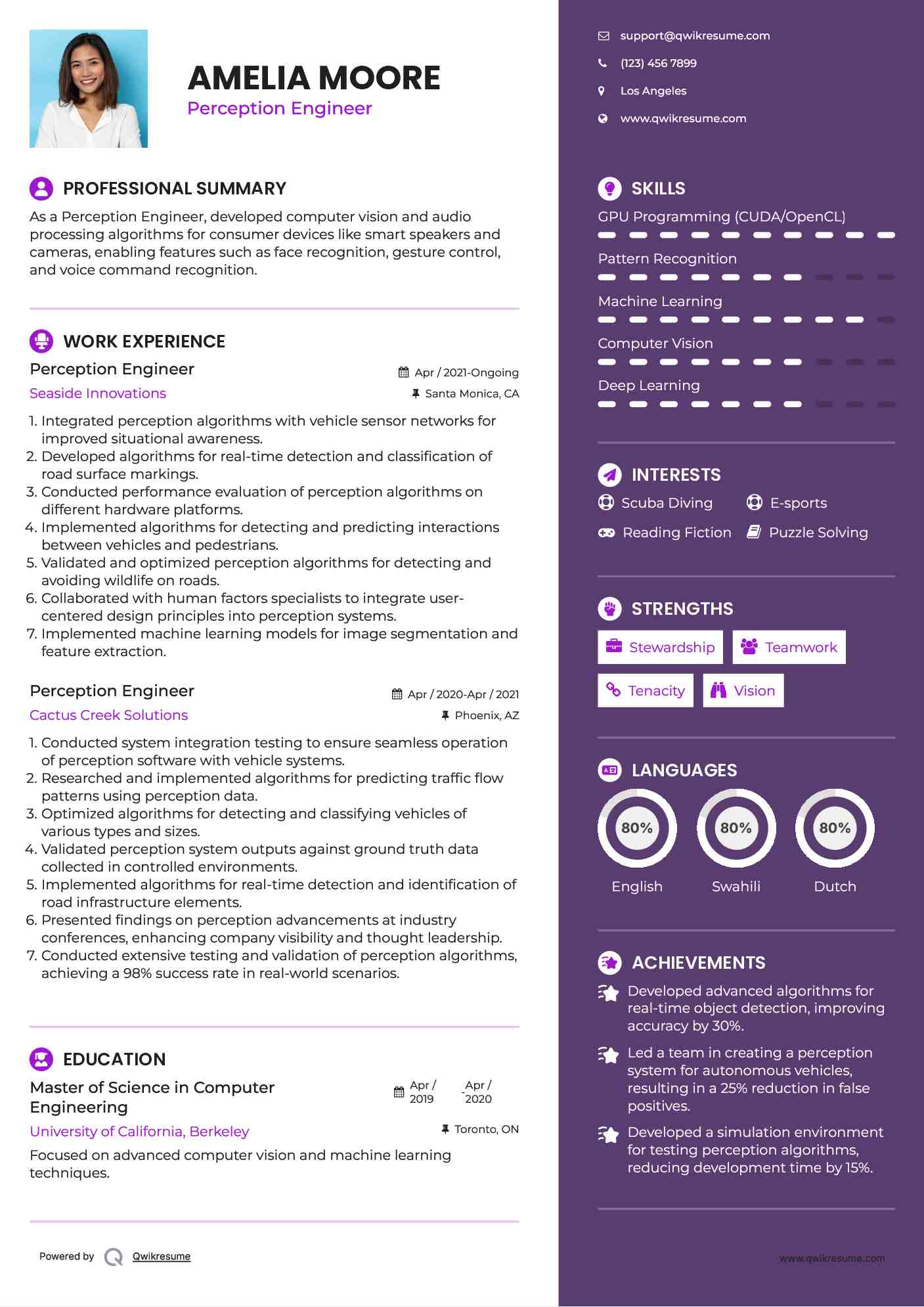 Perception Engineer Resume Model