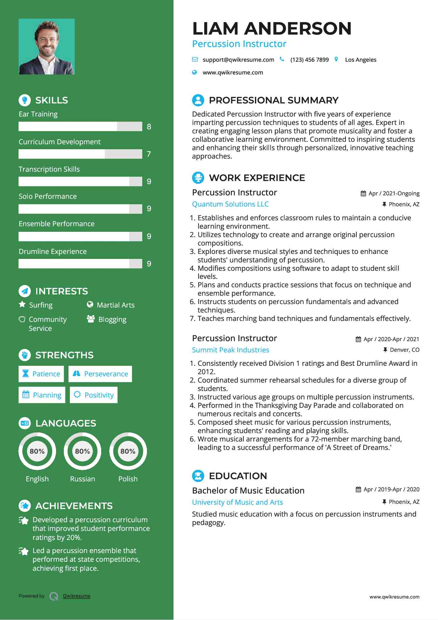 Percussion Instructor Resume Format