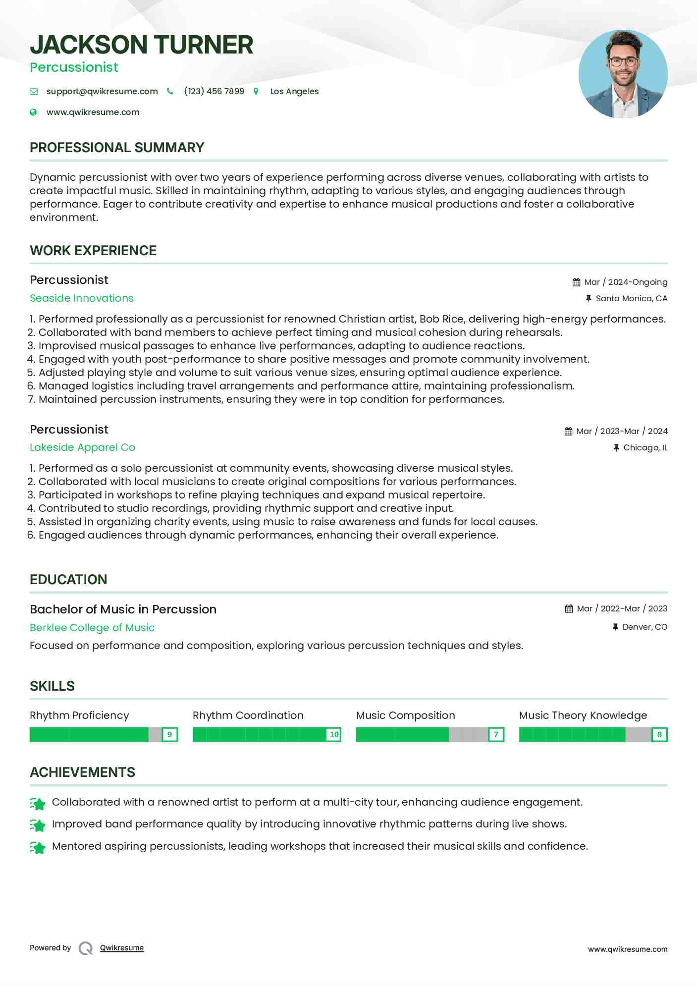 Percussionist Resume Model