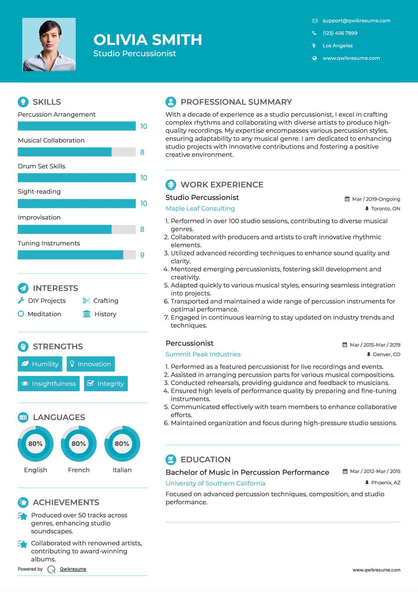 Studio Percussionist
 Resume Template